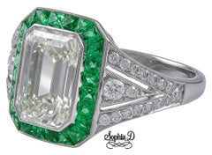 Sophia D 2.75 Carat Center Diamond and Emerald Art Deco Ring