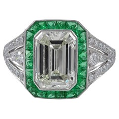 Sophia D 2.75 Carat Center Diamond and Emerald Art Deco Ring