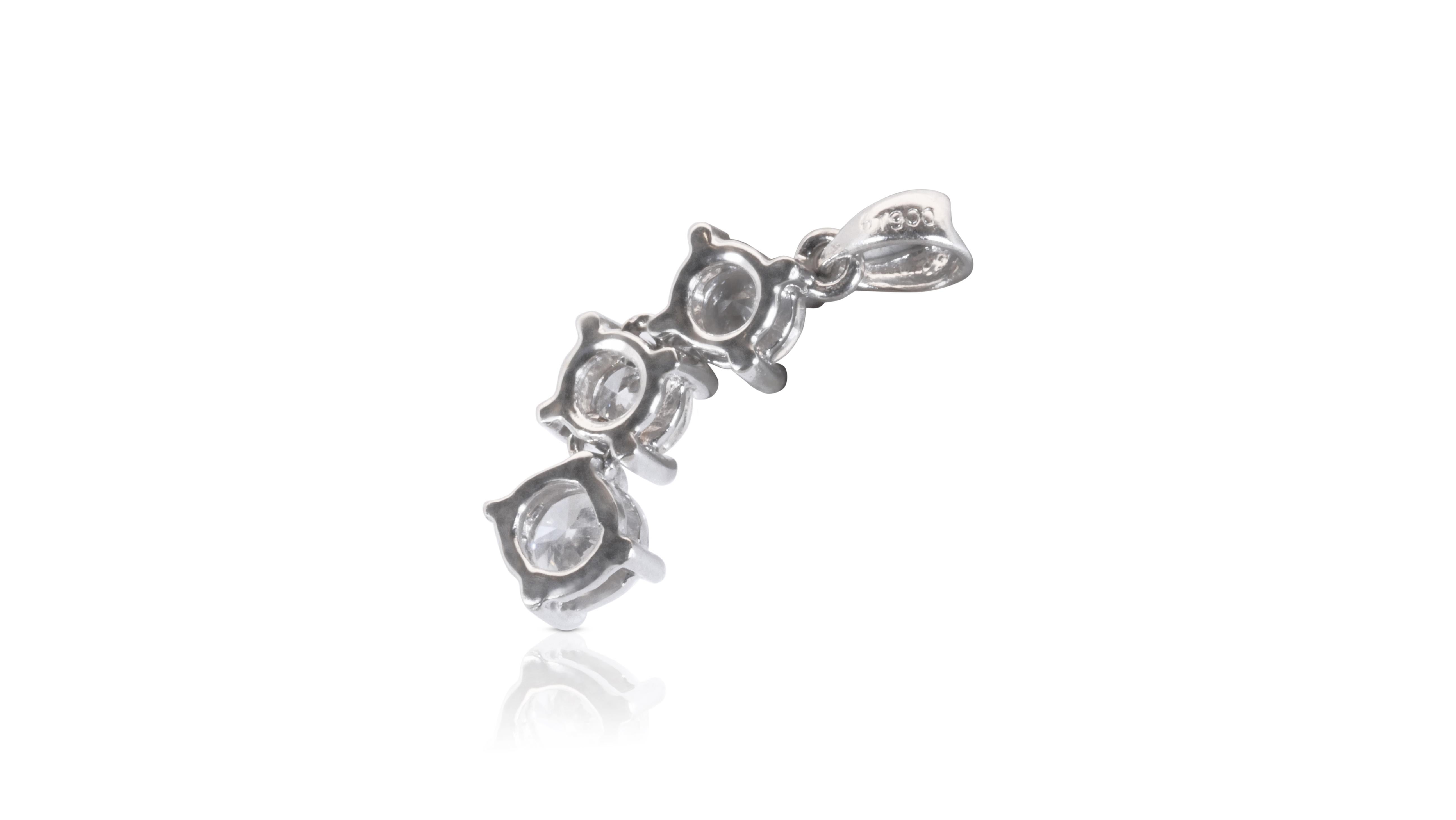 Women's Gorgeous Platinum 3 Stone Drop Pendant with 0.52ct Natural Diamonds For Sale
