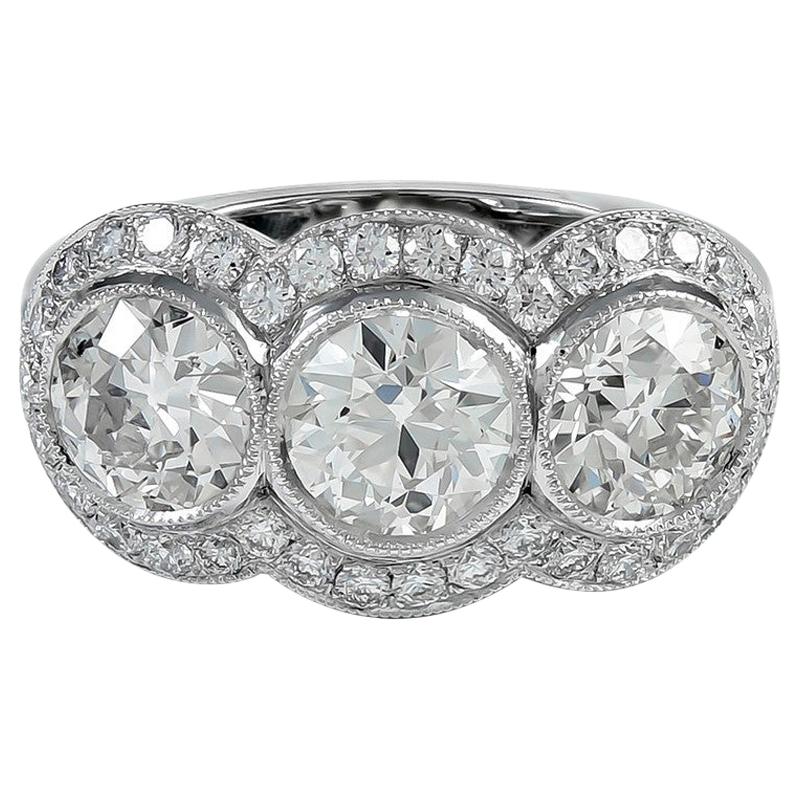 Sophia D, 3.27 Carat Three-Stone Diamond Platinum Ring For Sale