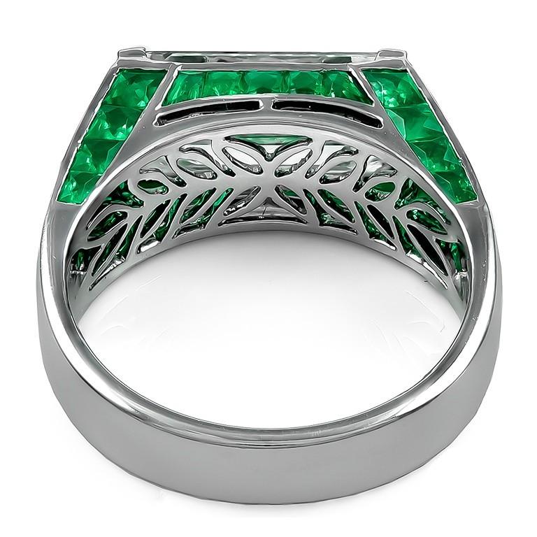 Created and designed by Sophia D. This Art Deco inspired ring features an emerald cut center diamond weighing 3.58 carats surrounded with green emerald stones with the total weight of 1.50 carats.

Sophia D by Joseph Dardashti LTD has been known