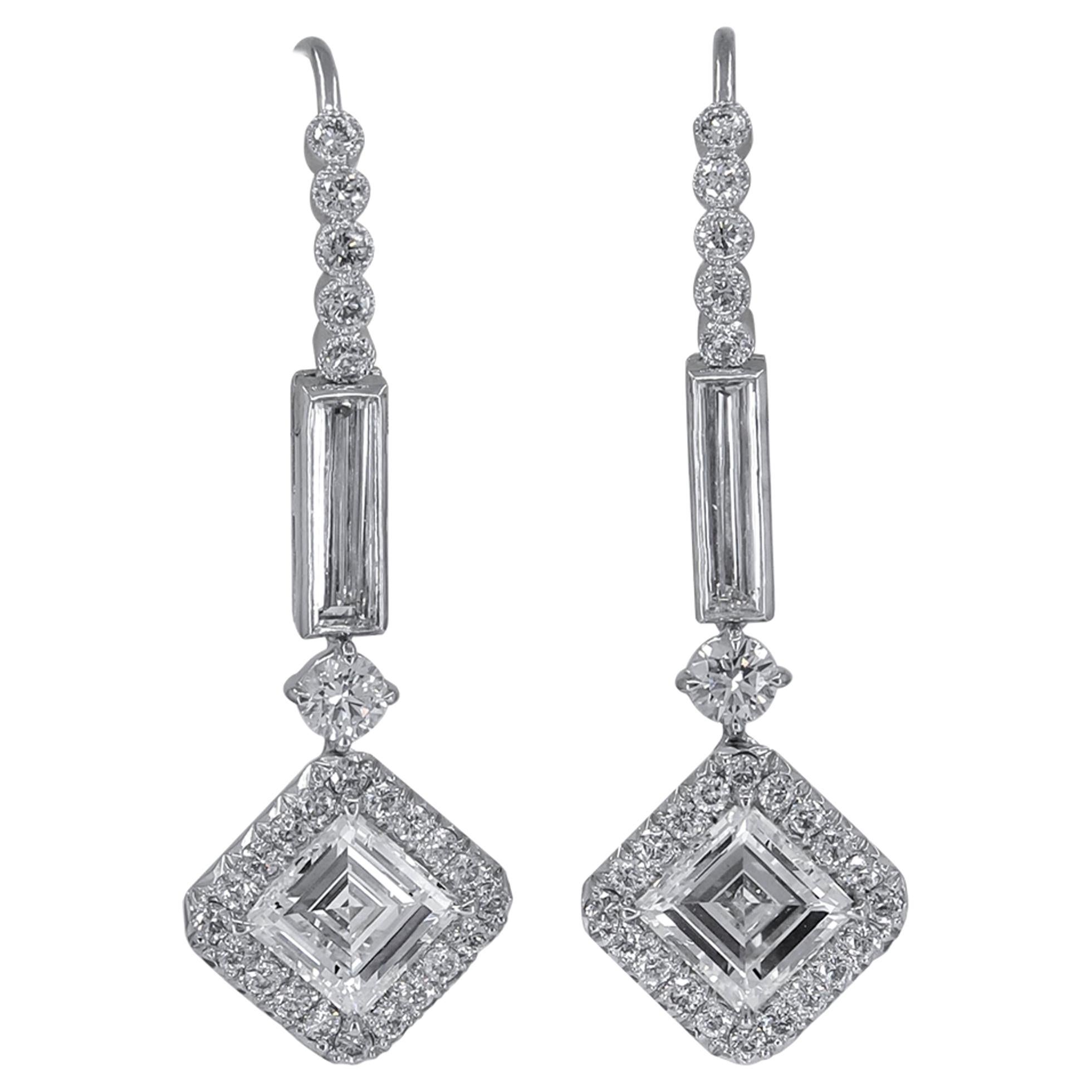 Sophia D. 3.88 Carat Diamond Shape All Diamond Platinum Earrings For Sale