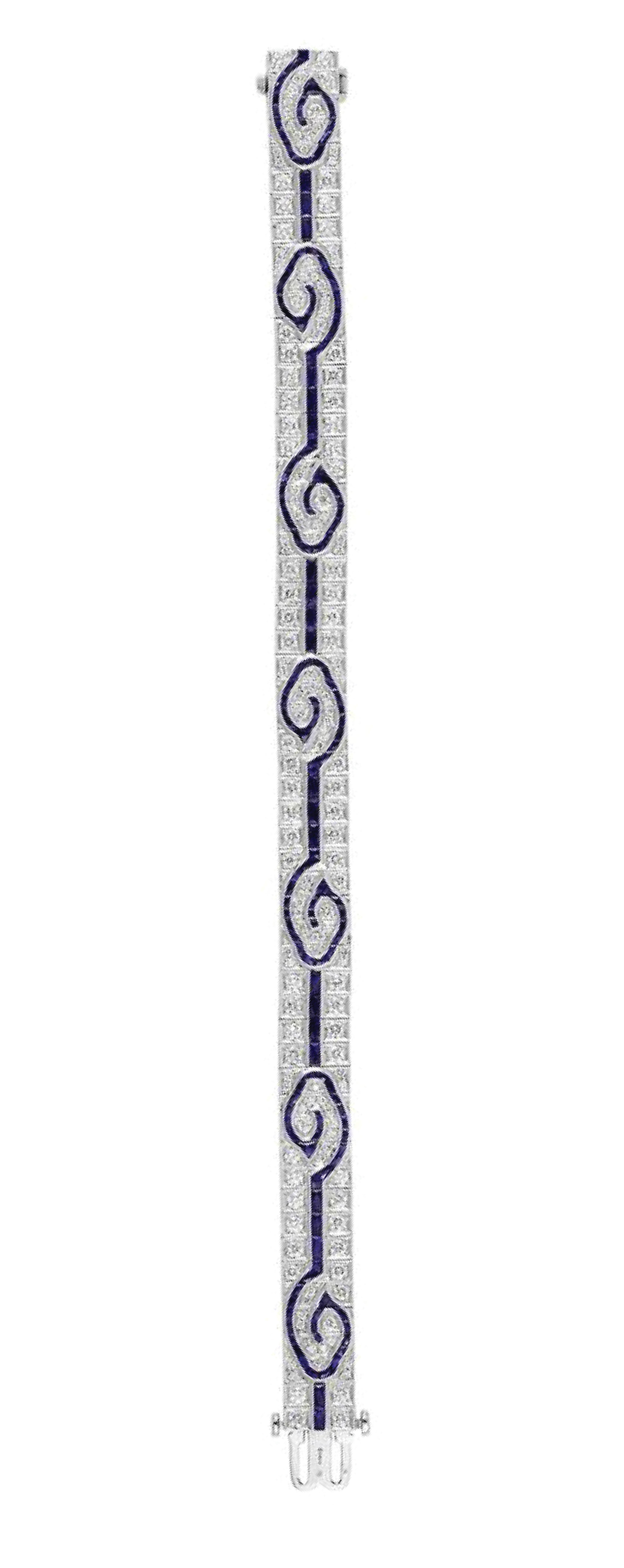 Round Cut Sophia D. 5.47 Carat Sapphire and Diamond Platinum Bracelet For Sale