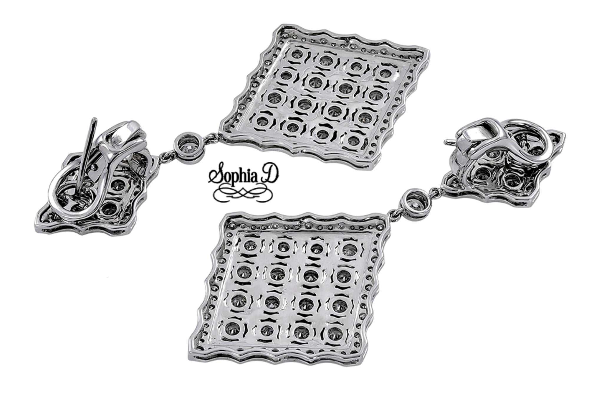 Sophia D's gorgeous platinum diamond shape earrings set in platinum with round cut diamonds weighing a total of 7.57 carats.

Sophia D by Joseph Dardashti LTD has been known worldwide for 35 years and are inspired by classic Art Deco design that