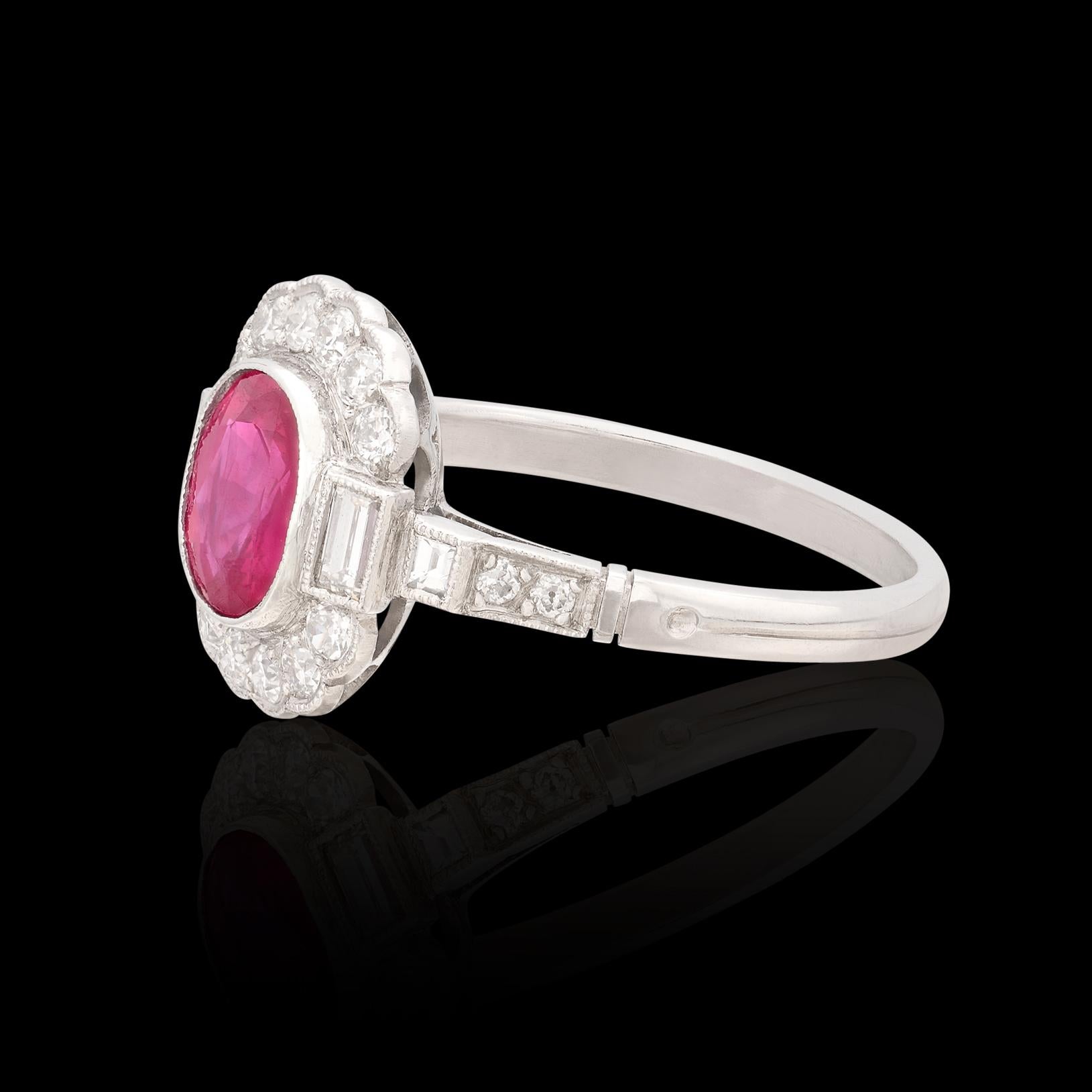 Gorgeous Platinum Burma Ruby & Diamond Deco Style Ring For Sale 1