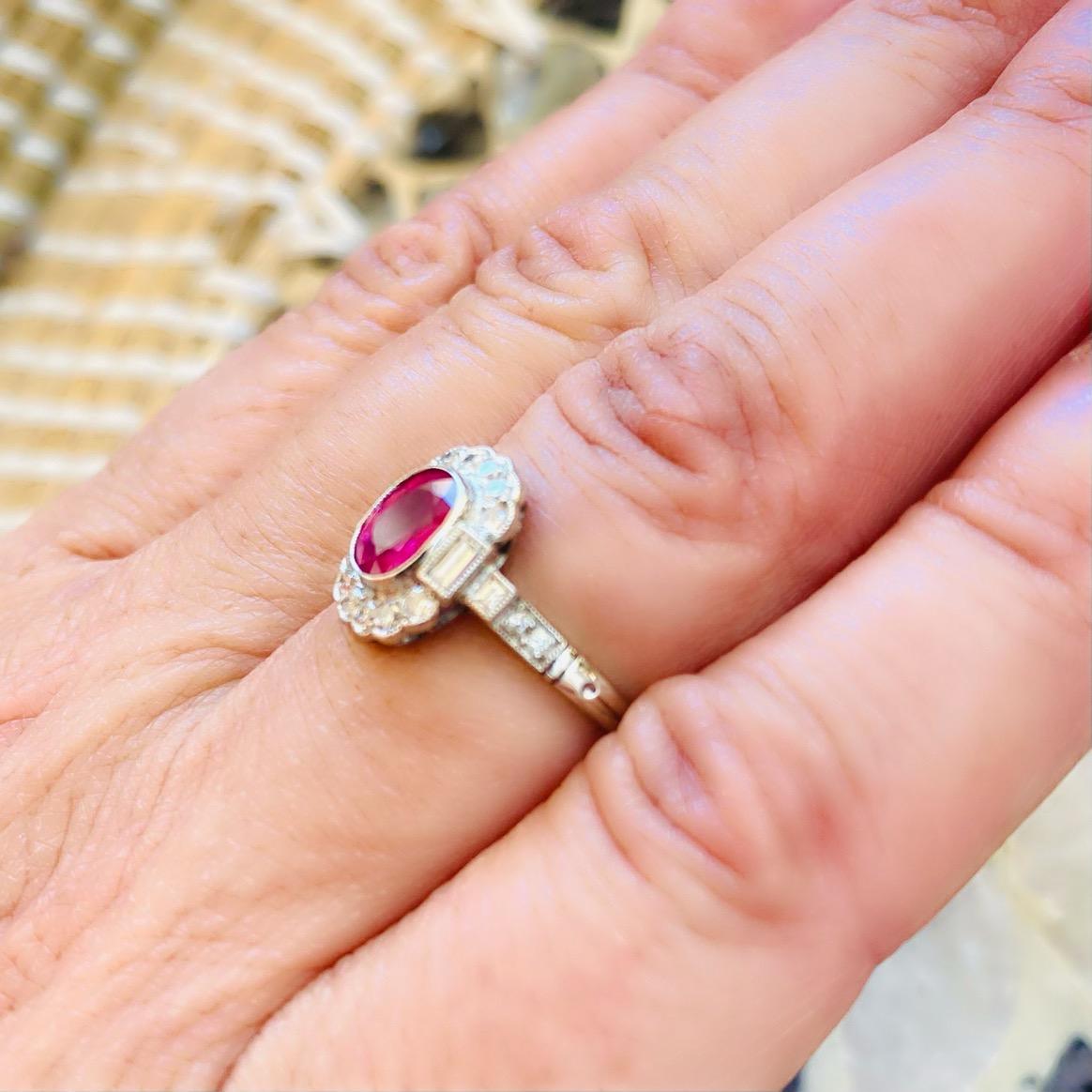 Gorgeous Platinum Burma Ruby & Diamond Deco Style Ring For Sale 2