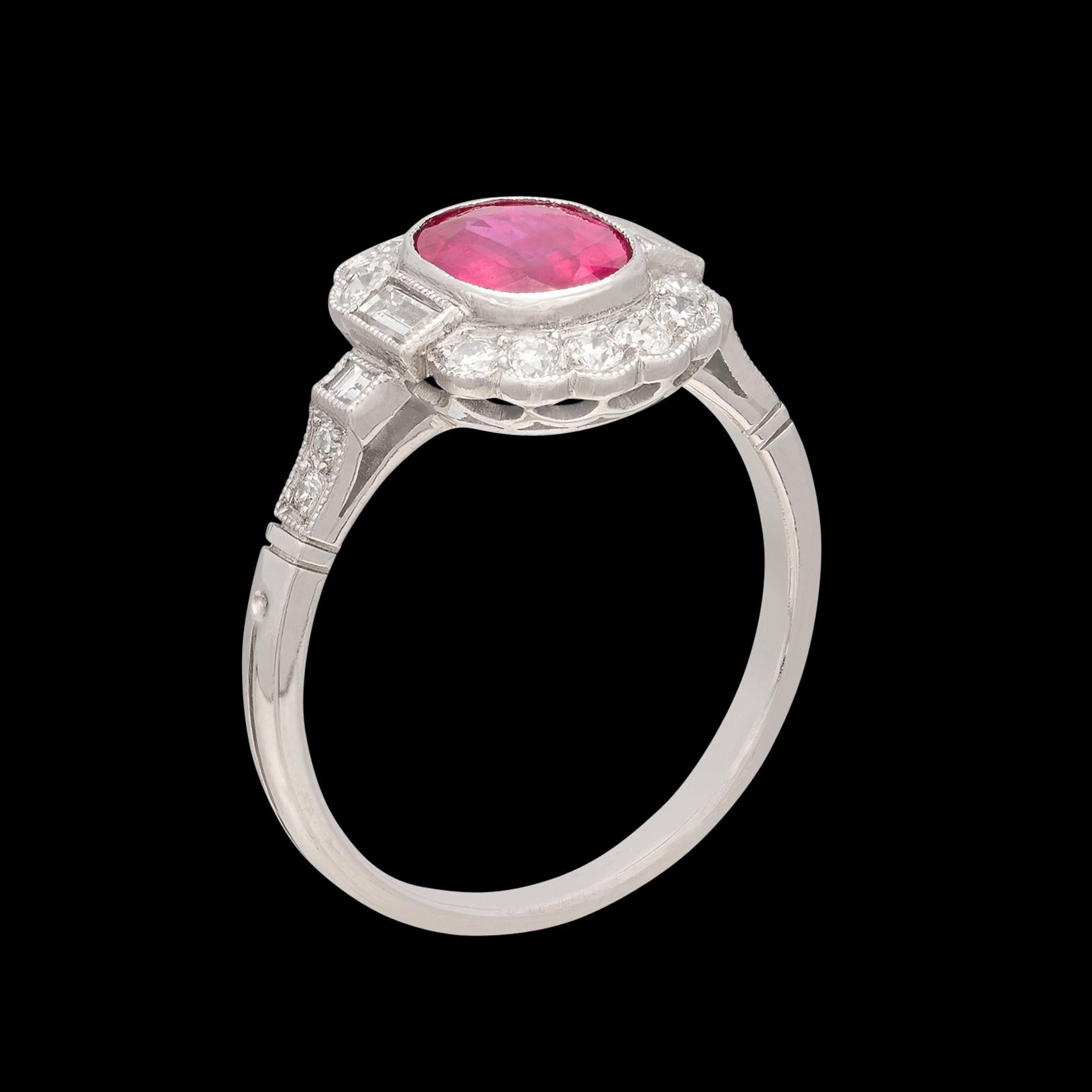 Gorgeous Platinum Burma Ruby & Diamond Deco Style Ring For Sale 3