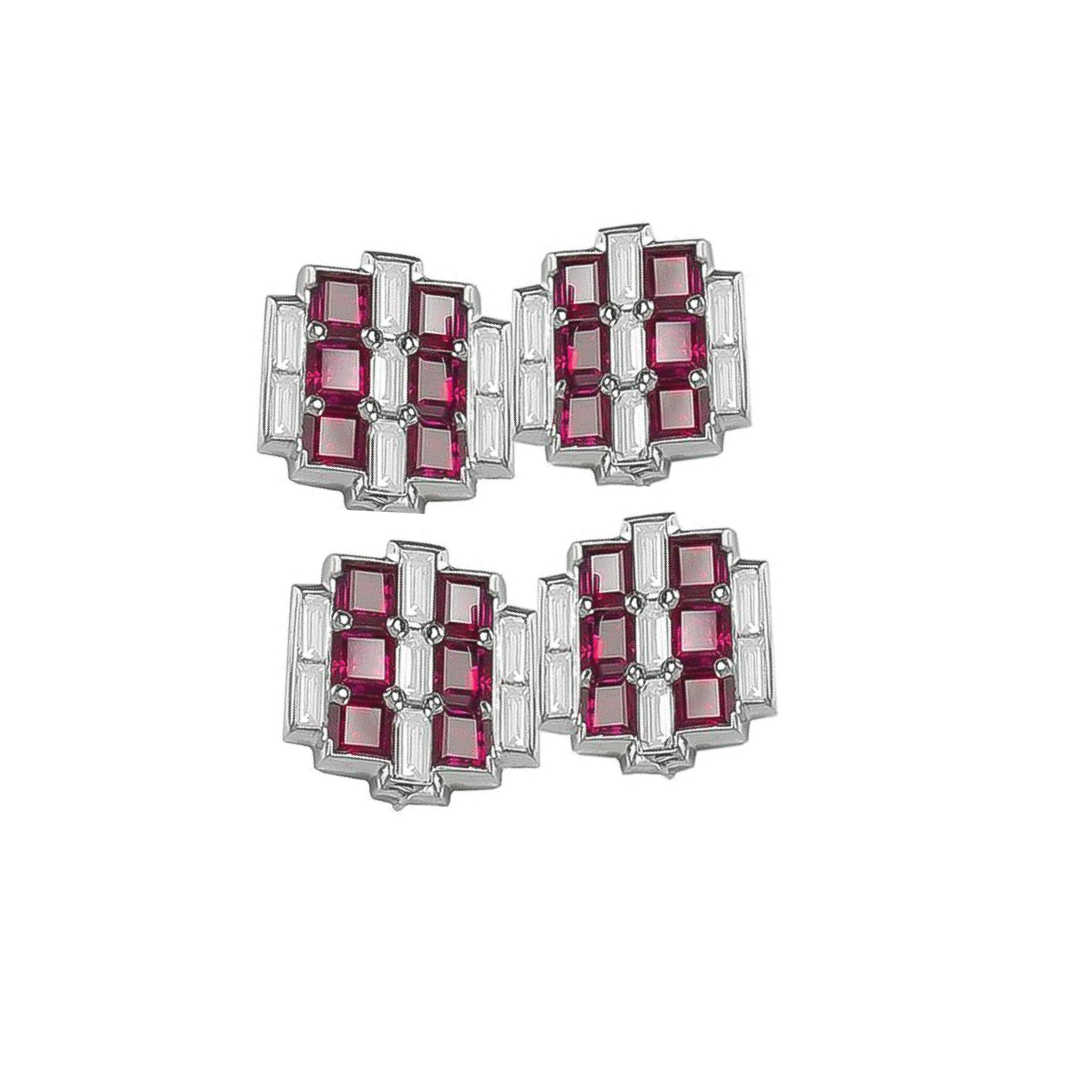 Elegant Platinum Set Cufflinks by Sophia D with Rubies weighing 5.85 carats and Diamonds weighing a total 1.45 carats.

Sophia D by Joseph Dardashti LTD has been known worldwide for 35 years and are inspired by classic Art Deco design that merges