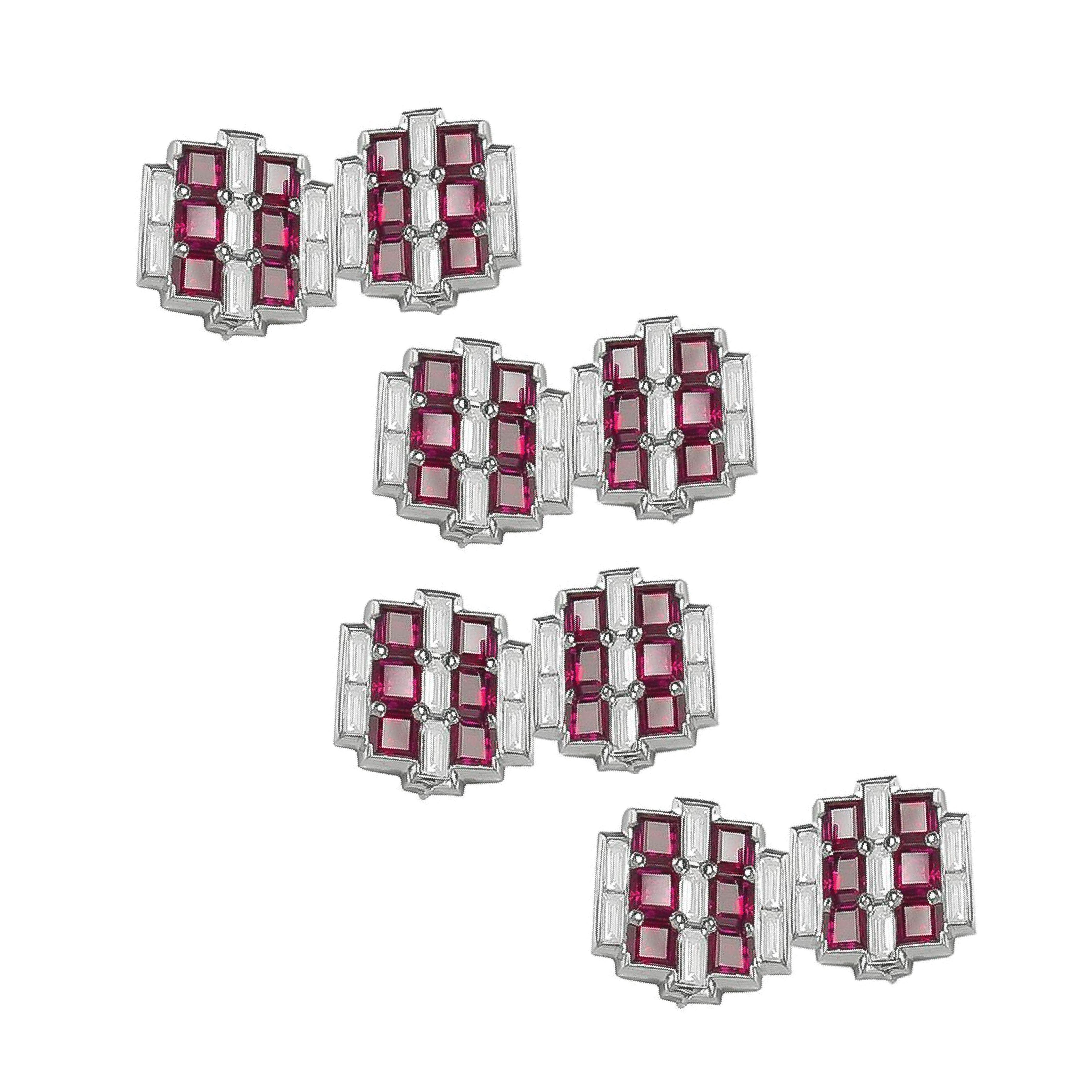 Sophia D. Diamond and Ruby Cufflinks in Platinum In New Condition For Sale In New York, NY