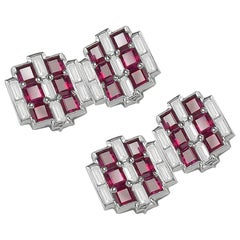 Gorgeous Platinum Diamond Cufflinks Accented by Rubies 