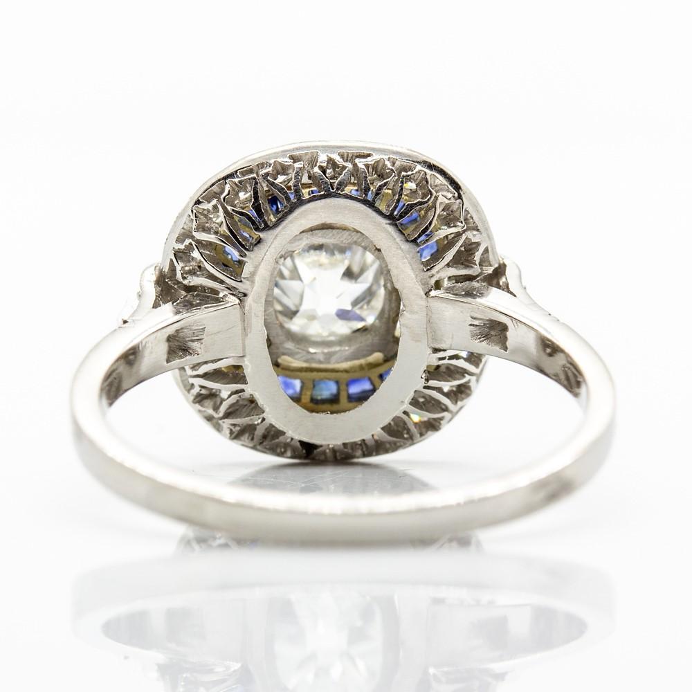 Art Deco Gorgeous Platinum Diamonds and Sapphires Ring For Sale