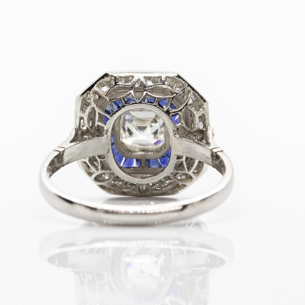 Art Deco  Platinum Diamonds and Sapphires Ring