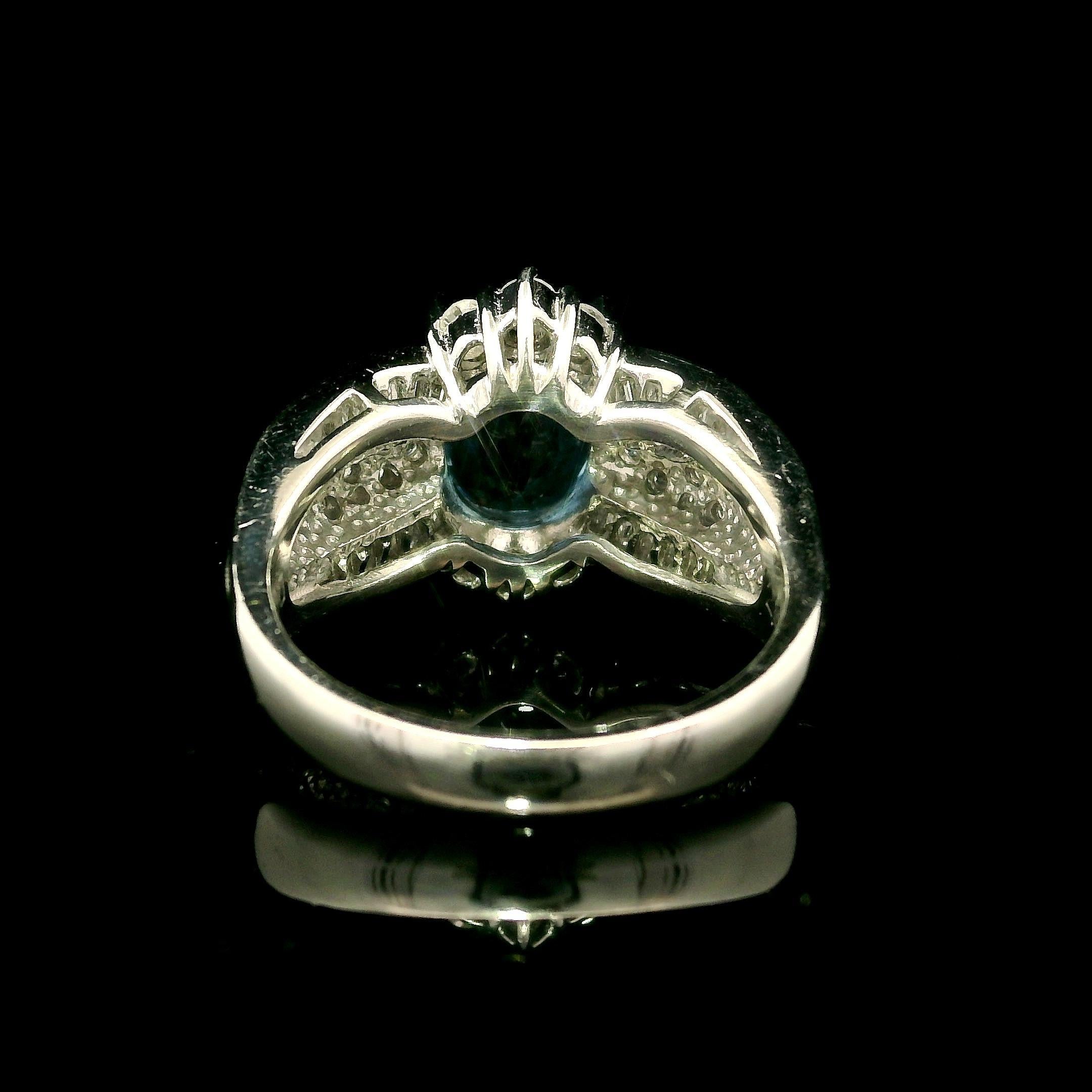 --Stone(s):--
(1) Natural Genuine Sapphire - Oval Cut - Prong Set - Gorgeous Blue Color - Clean Incredible Color - Heated - 2.89ct (exact)
** See Certification Details Below for Complete Info **
Numerous Natural Genuine Diamonds - Round Brilliant &