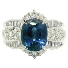 Gorgeous Platinum GIA 3.71ctw Oval Blue Clean Brilliant Sapphire & Diamond Ring