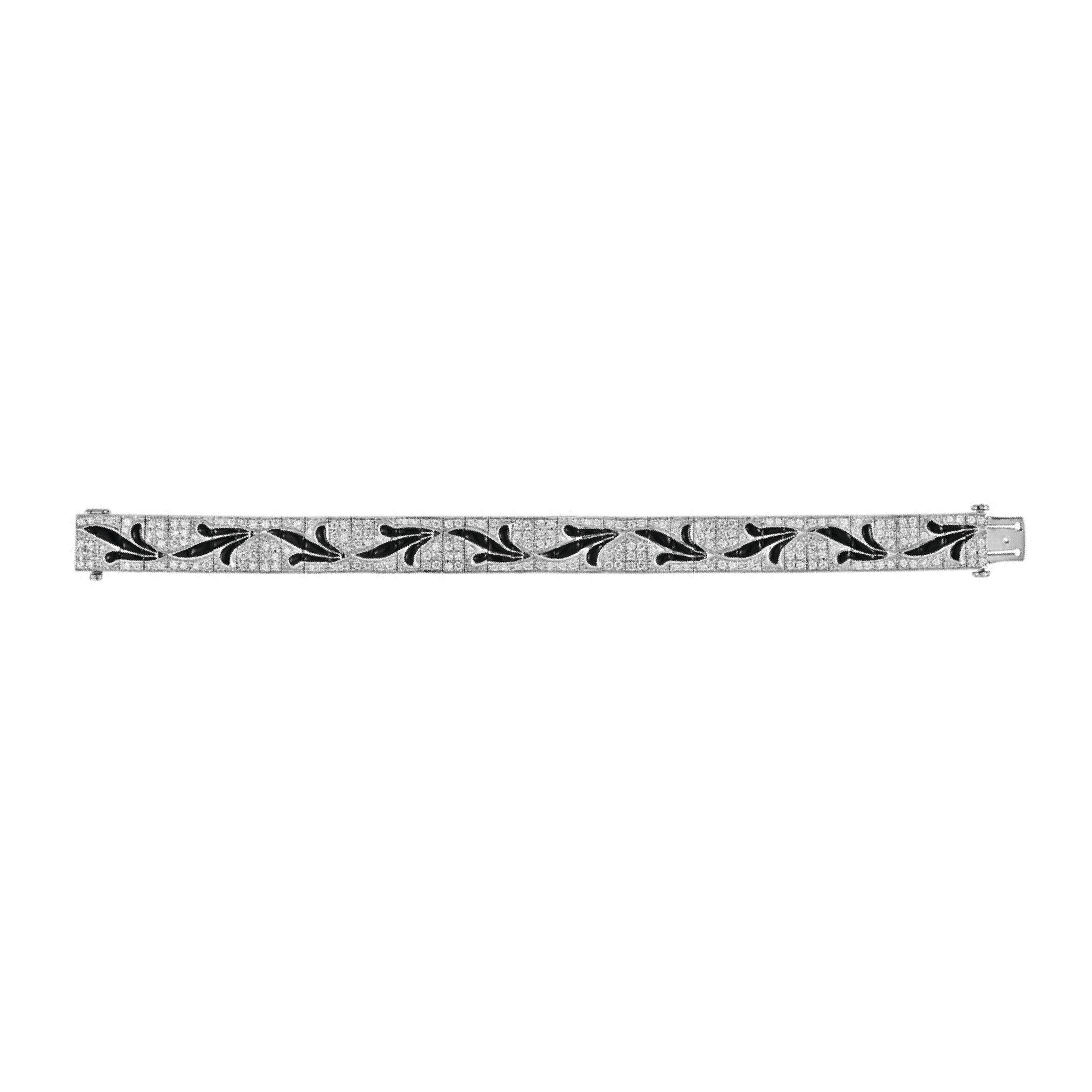 Round Cut Sophia D. Onyx and Diamond Platinum Bracelet