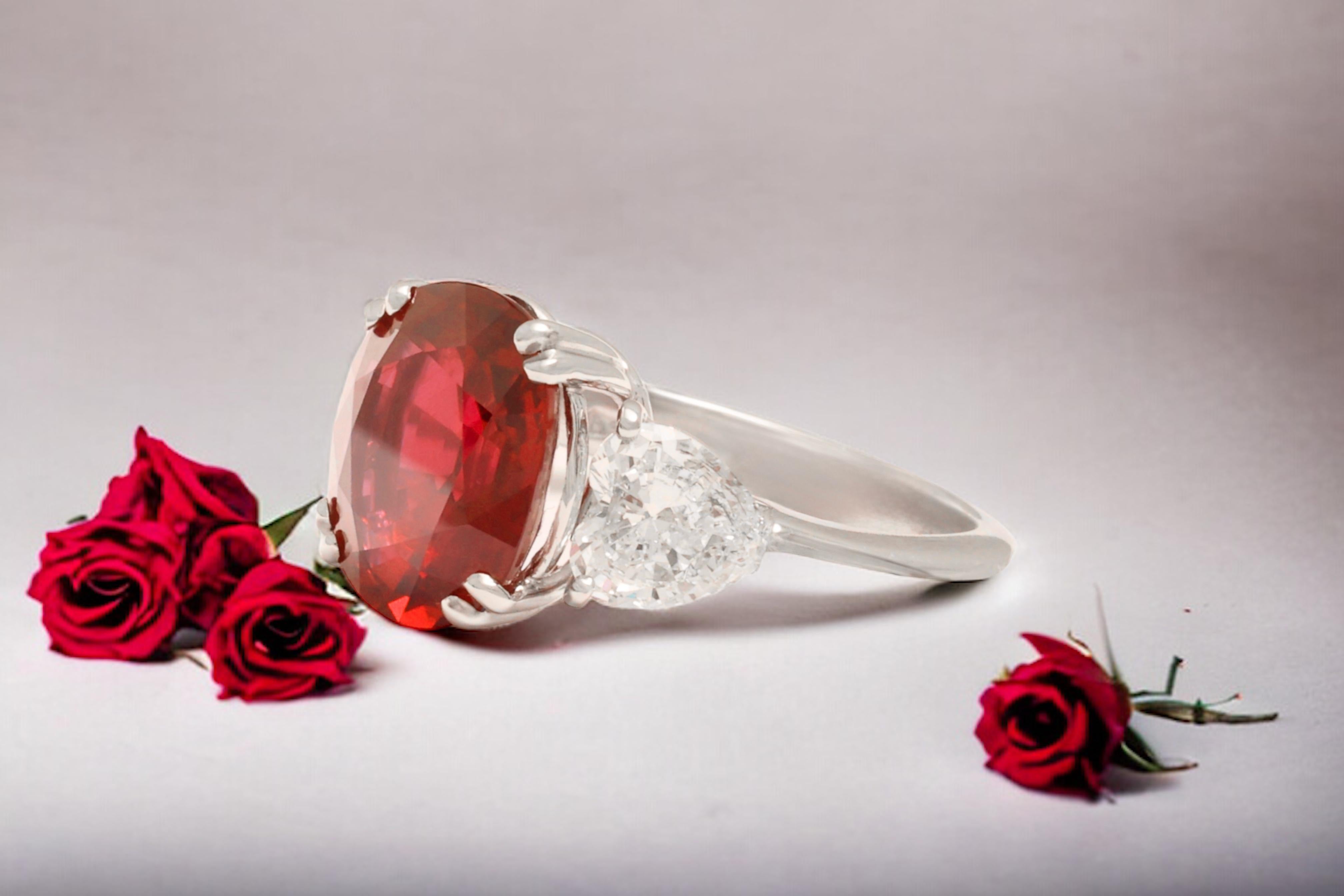 Gorgeous Platinum Ring with Vivid Red 5.53 Ct Ruby & 1.5 Ct Heart Shape Diamond For Sale 5