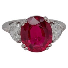 Gorgeous Platinum Ring with Vivid Red 5.53 Ct Ruby & 1.5 Ct Heart Shape Diamond