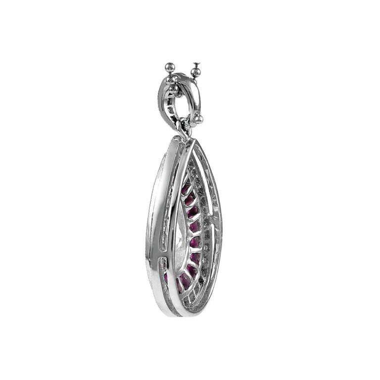 Art Deco Gorgeous Platinum Ruby and Diamond Pendant with Chain For Sale