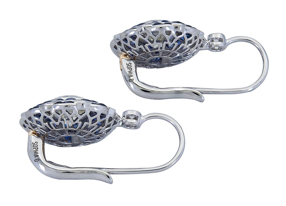 Art-Déco-Ohrringe aus Platin mit blauem Saphir und Diamanten von Sophia D. (Art déco) im Angebot