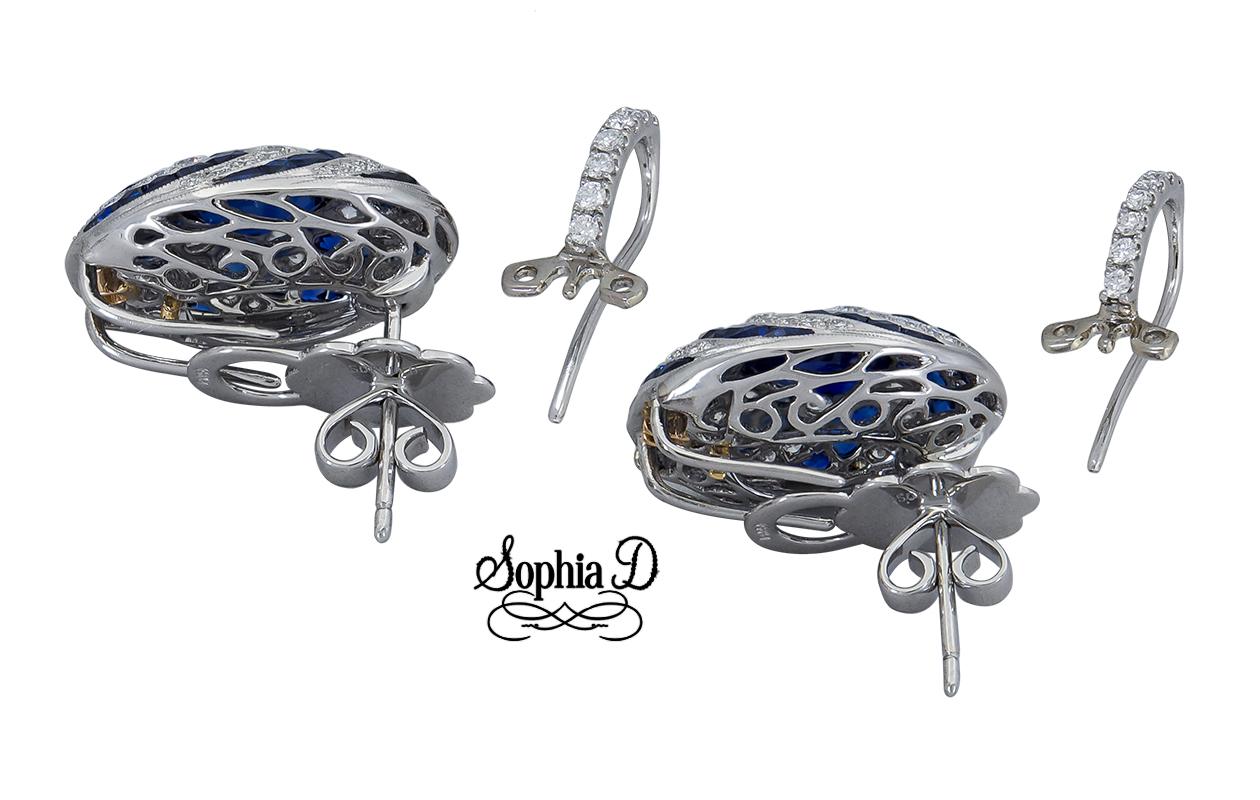 Sophia D Boucles d'oreilles Art déco en platine avec saphir bleu et diamants Neuf - En vente à New York, NY