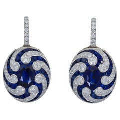 Sophia D Blue Sapphire and Diamond Art Deco Earrings in Platinum