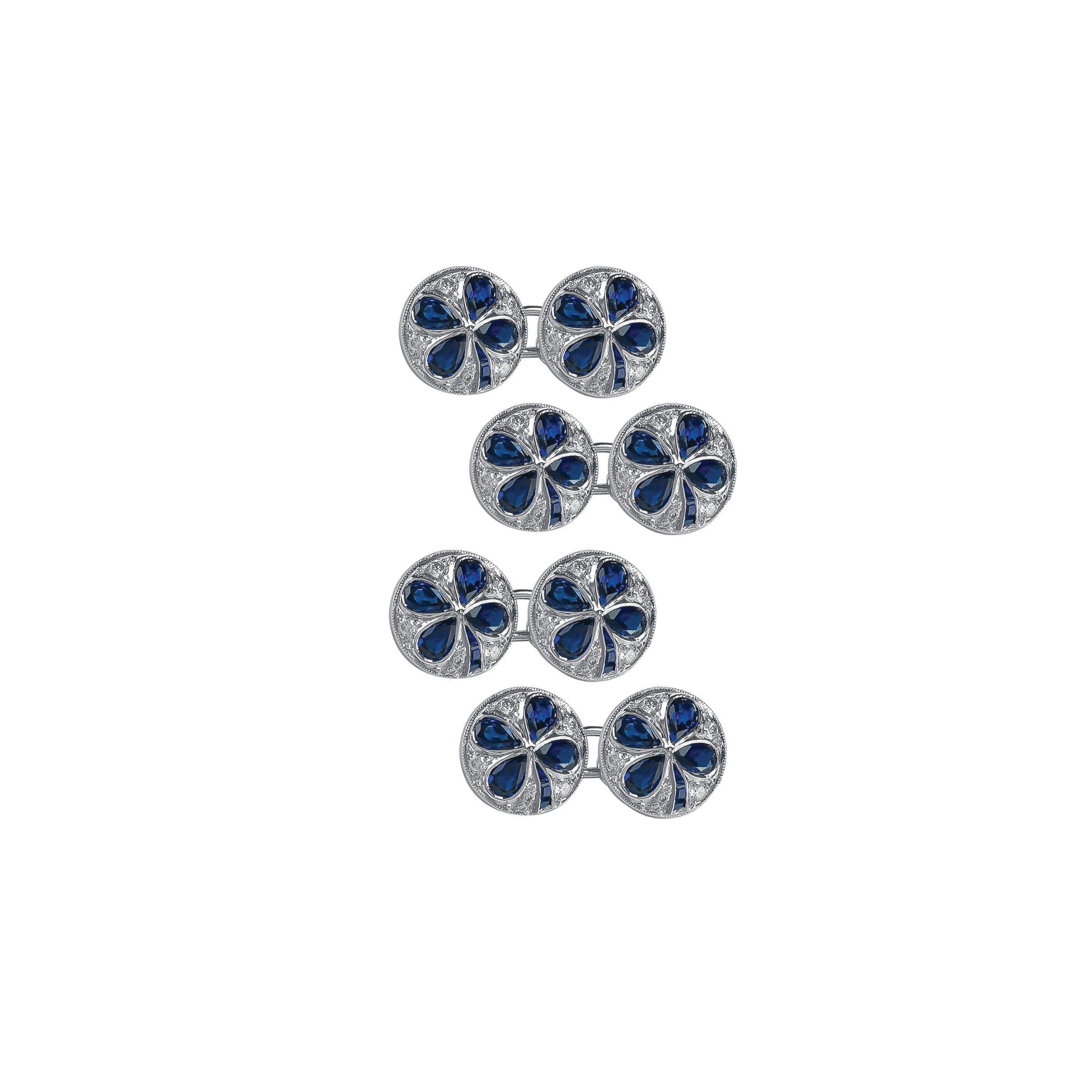 Sophia D. Blue Sapphire and Diamond Platinum Cufflinks In New Condition For Sale In New York, NY