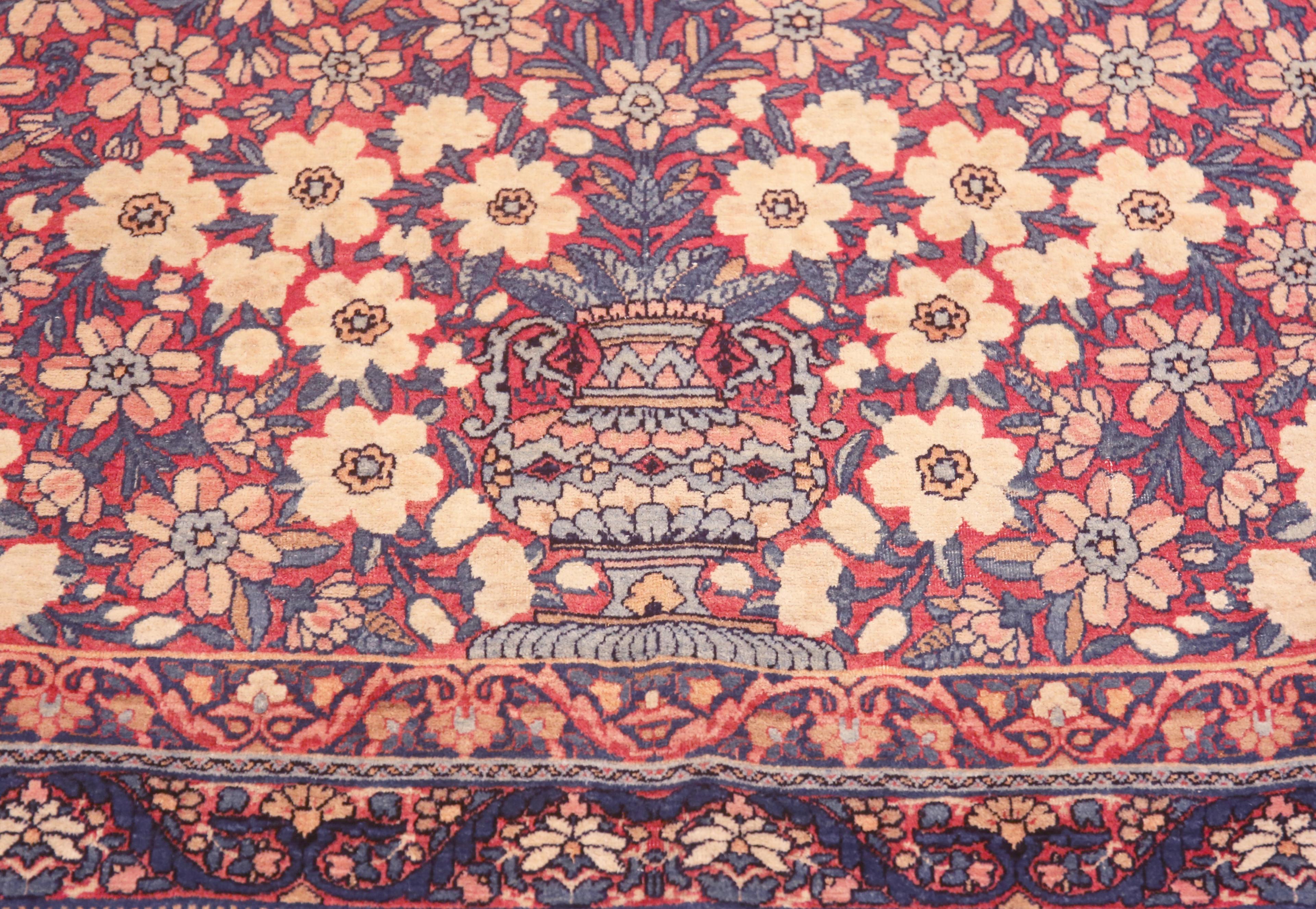 Magnifique tapis persan ancien Kerman à fleurs 10'8