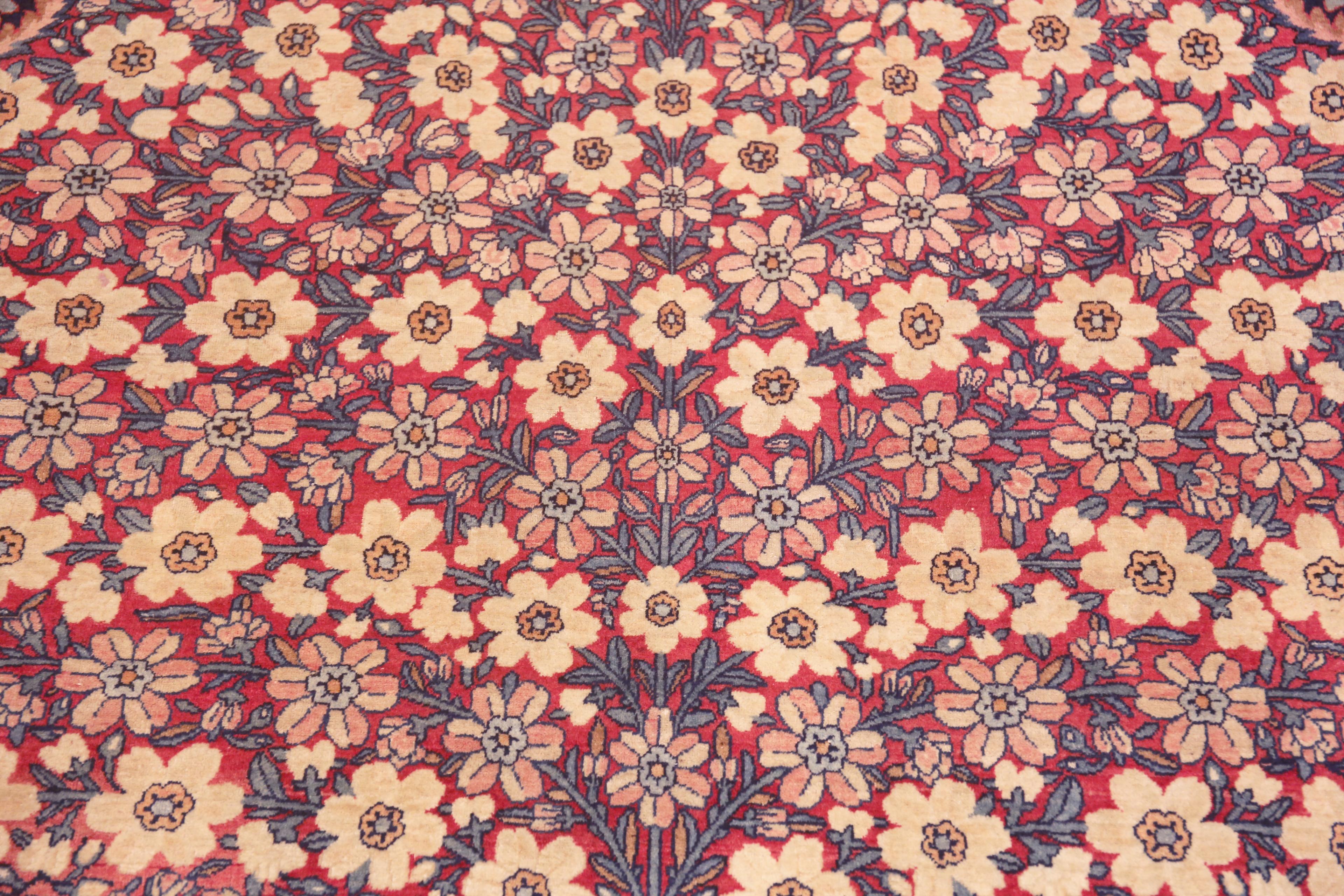 Hand-Knotted Gorgeous Prayer Design Antique Persian Kerman Floral Rug 10'8