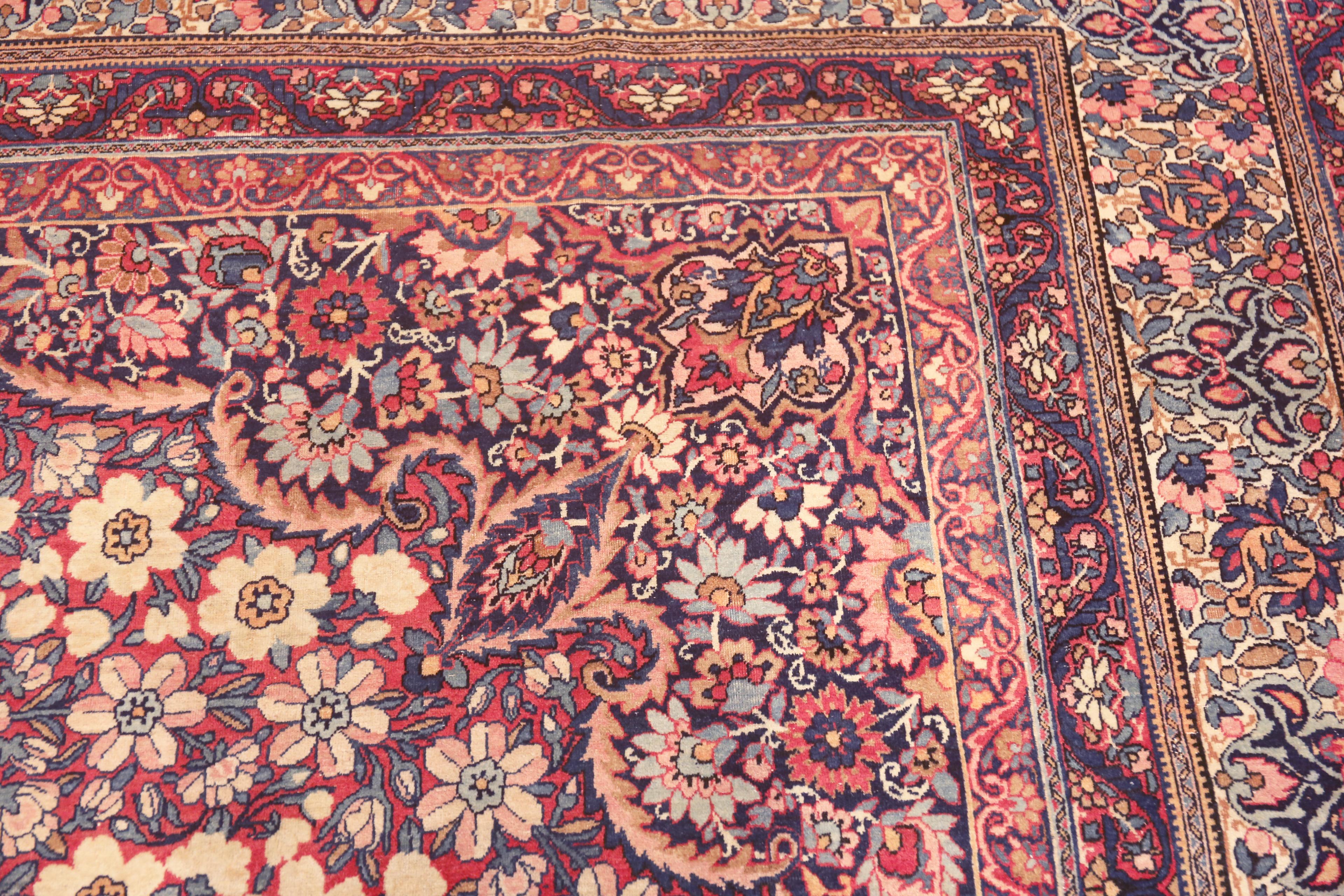 Magnifique tapis persan ancien Kerman à fleurs 10'8