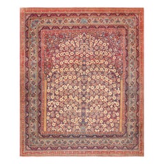Splendido Tappeto floreale antico persiano Kerman con disegno di preghiera 10'8" x 12'4"
