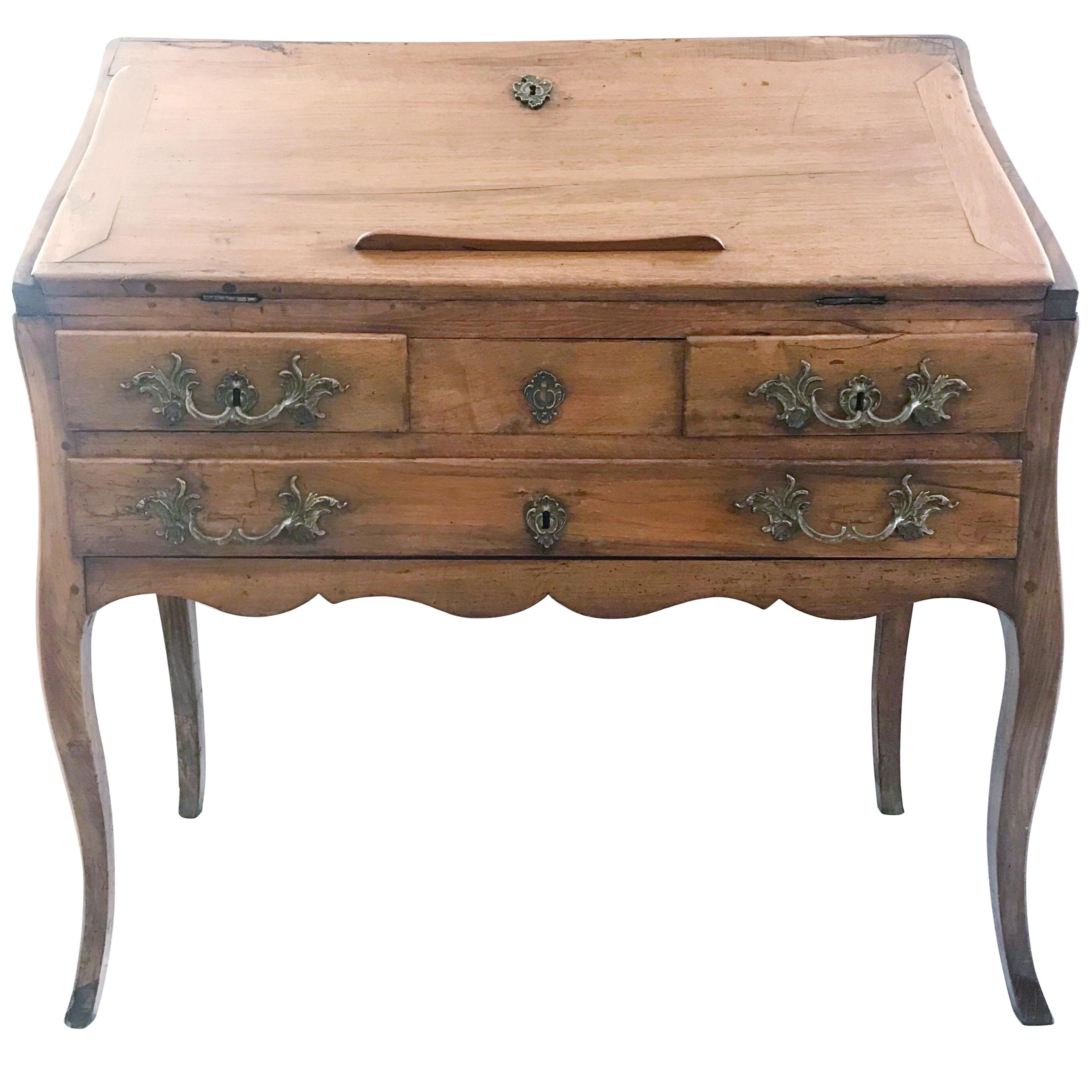 Gorgeous Rare 18th Century Louis XV Walnut Slant Front Desk