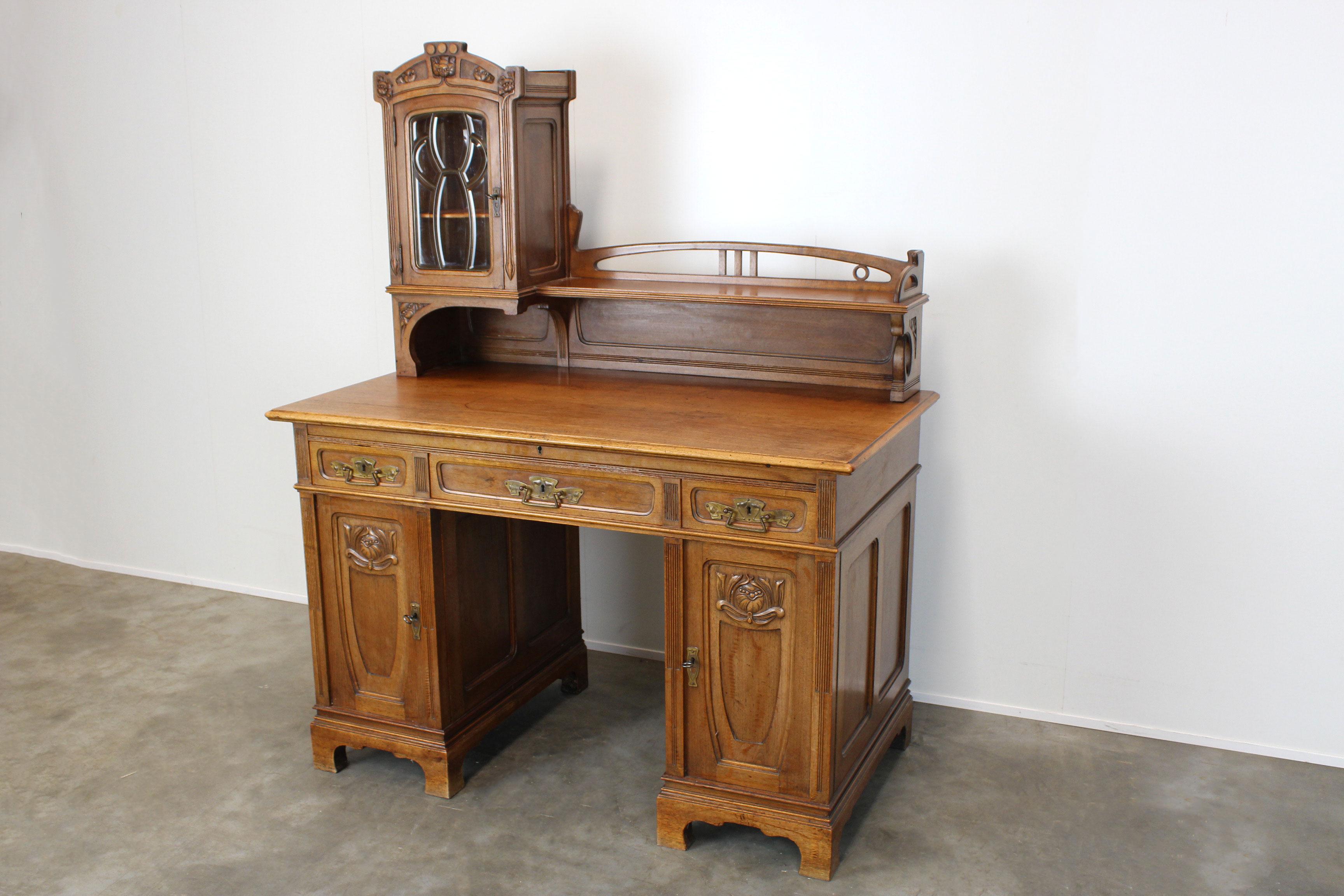 French Gorgeous Rare Antique Jugendstil Art Nouveau Writing Desk, 1890