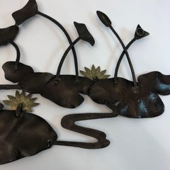 Gorgeous Rare Brass Water Lilies Wall Sculpture