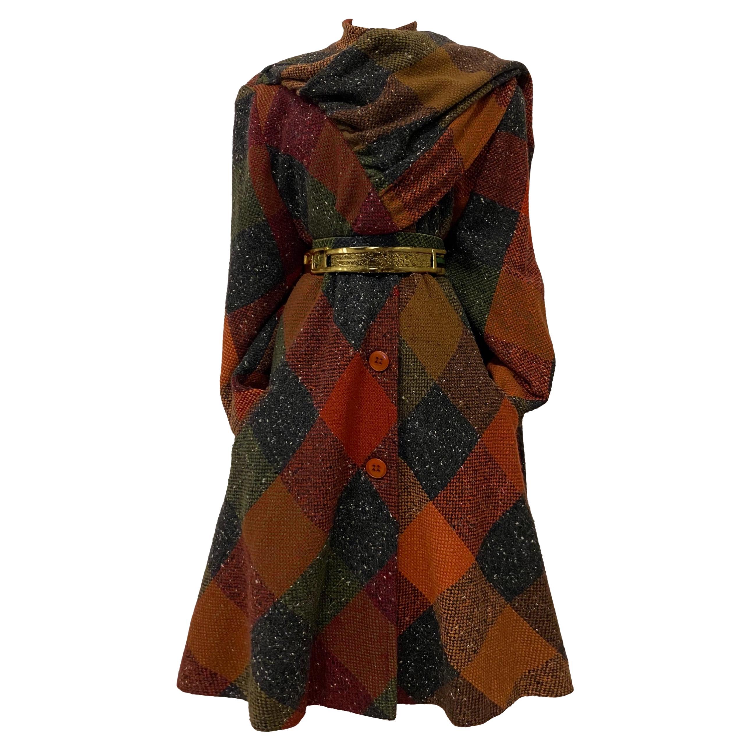 Gorgeous Rare MILA SCHÖN Coat tartan plaid wool with Stole  For Sale