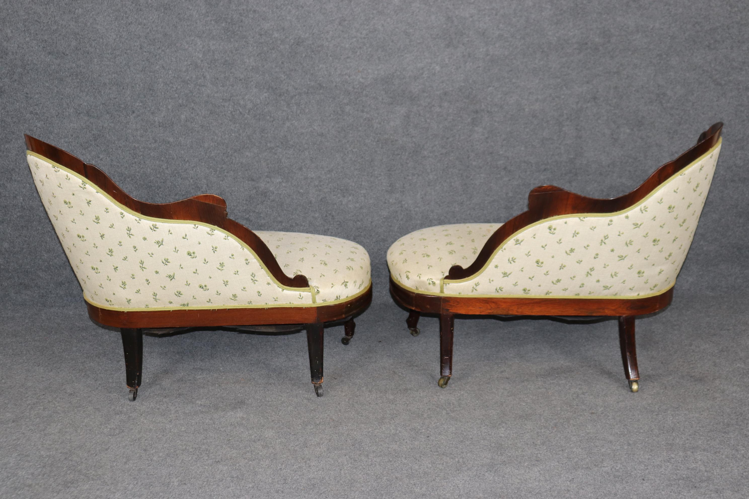American Gorgeous Rare Pair of Belter Attributed Meridians Chaises Recamiers Circa 1870