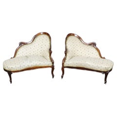 Gorgeous Rare Pair of Belter Attributed Meridians Chaises Recamiers Circa 1870