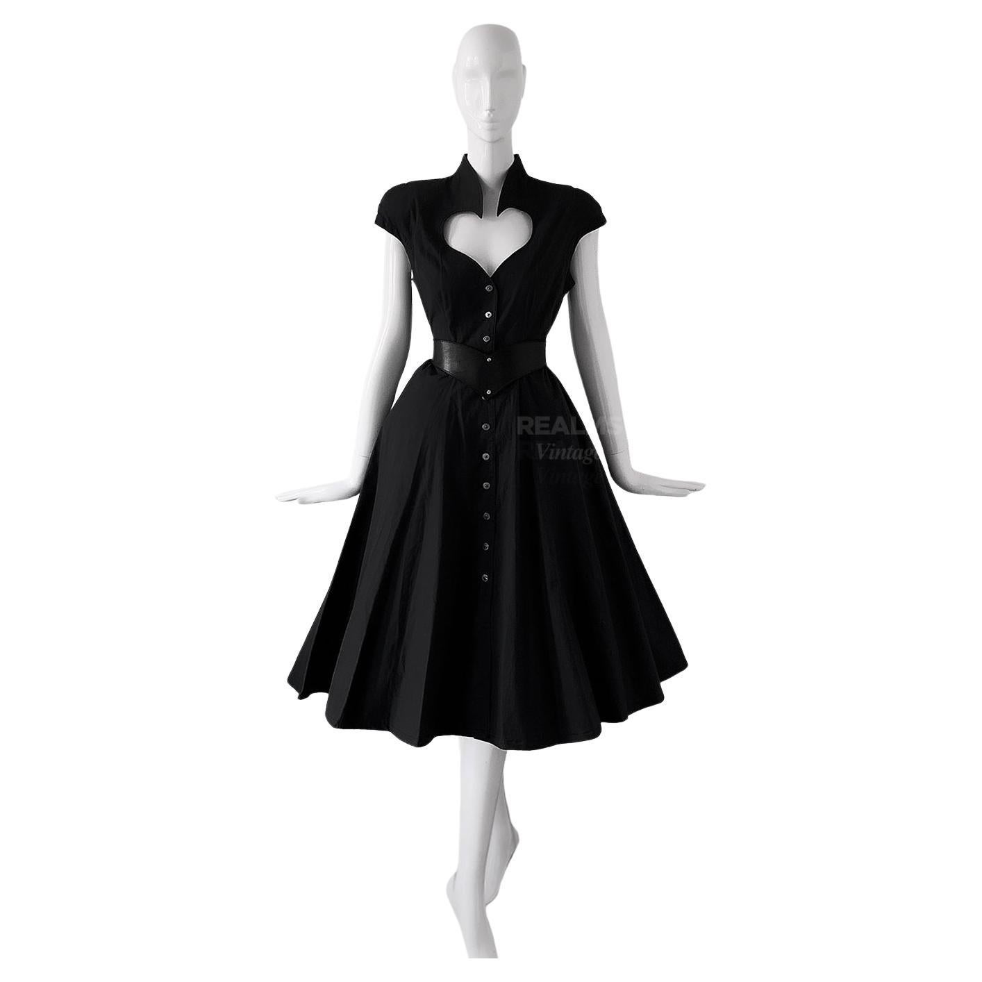 1980s Thierry Mugler Back Open Cut Work Lace Black Fitted Dress