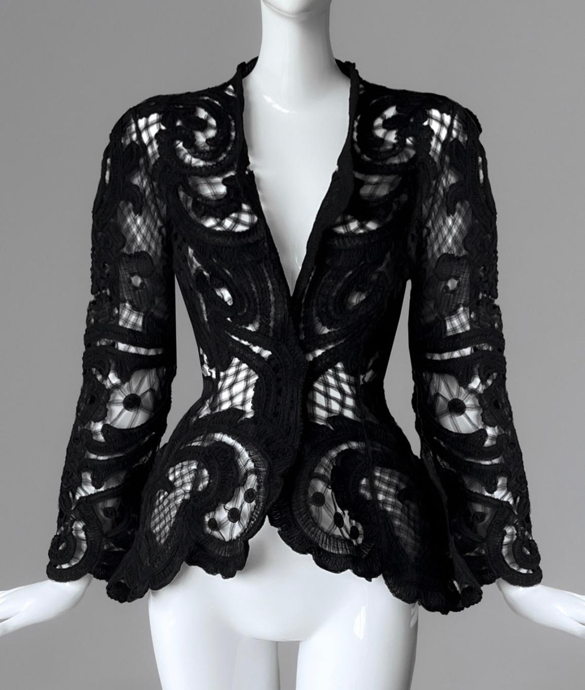 Gorgeous Rare Thierry Mugler Jacke Schwarz Spitze Semi Sheer Dream