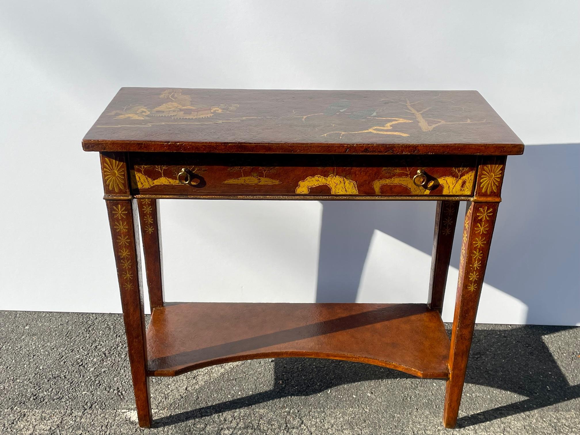 Gorgeous Red Lacquer and Meticulously Decorated Chinoiserie Style Console Table 5