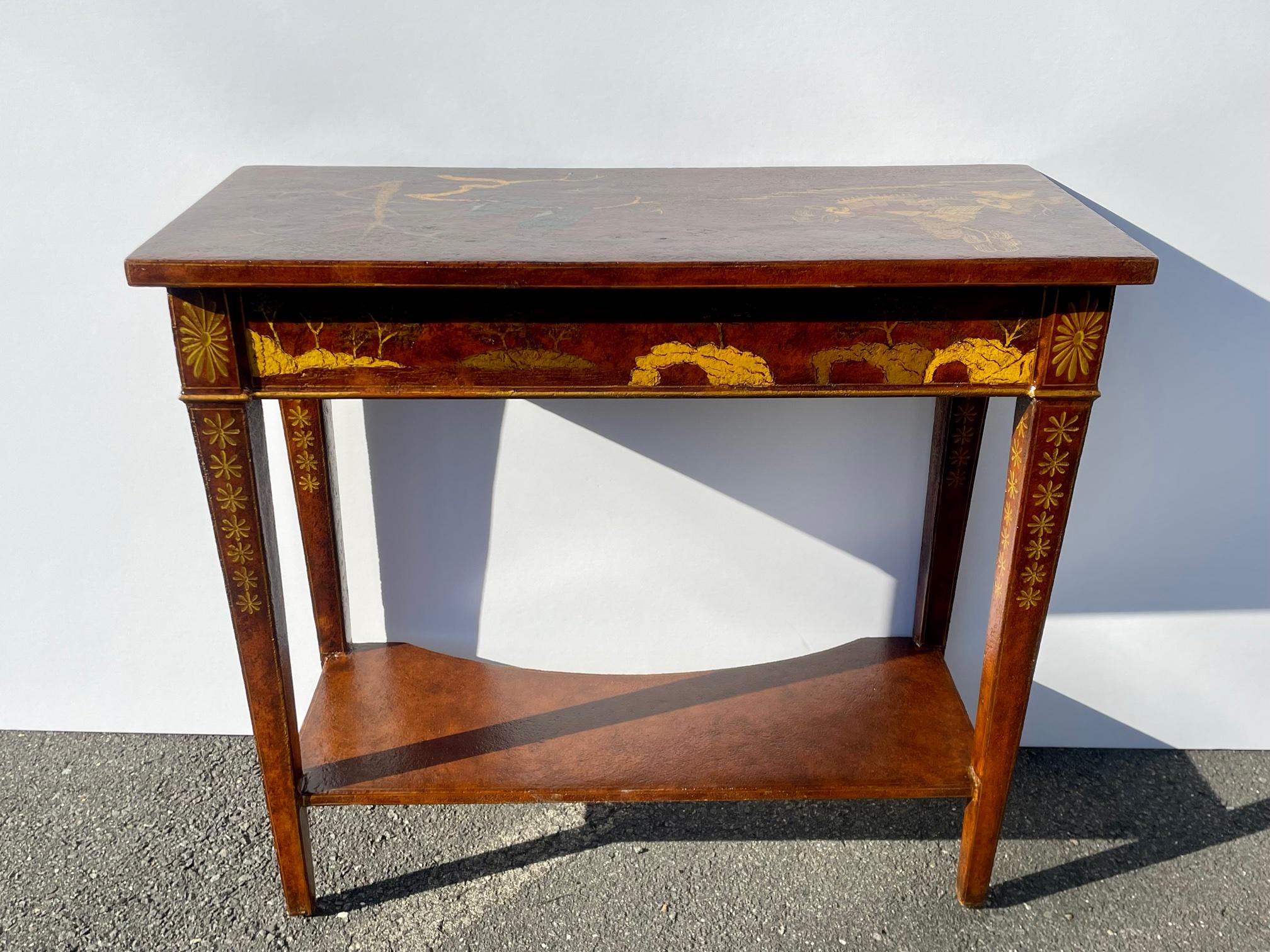 Gorgeous Red Lacquer and Meticulously Decorated Chinoiserie Style Console Table 6