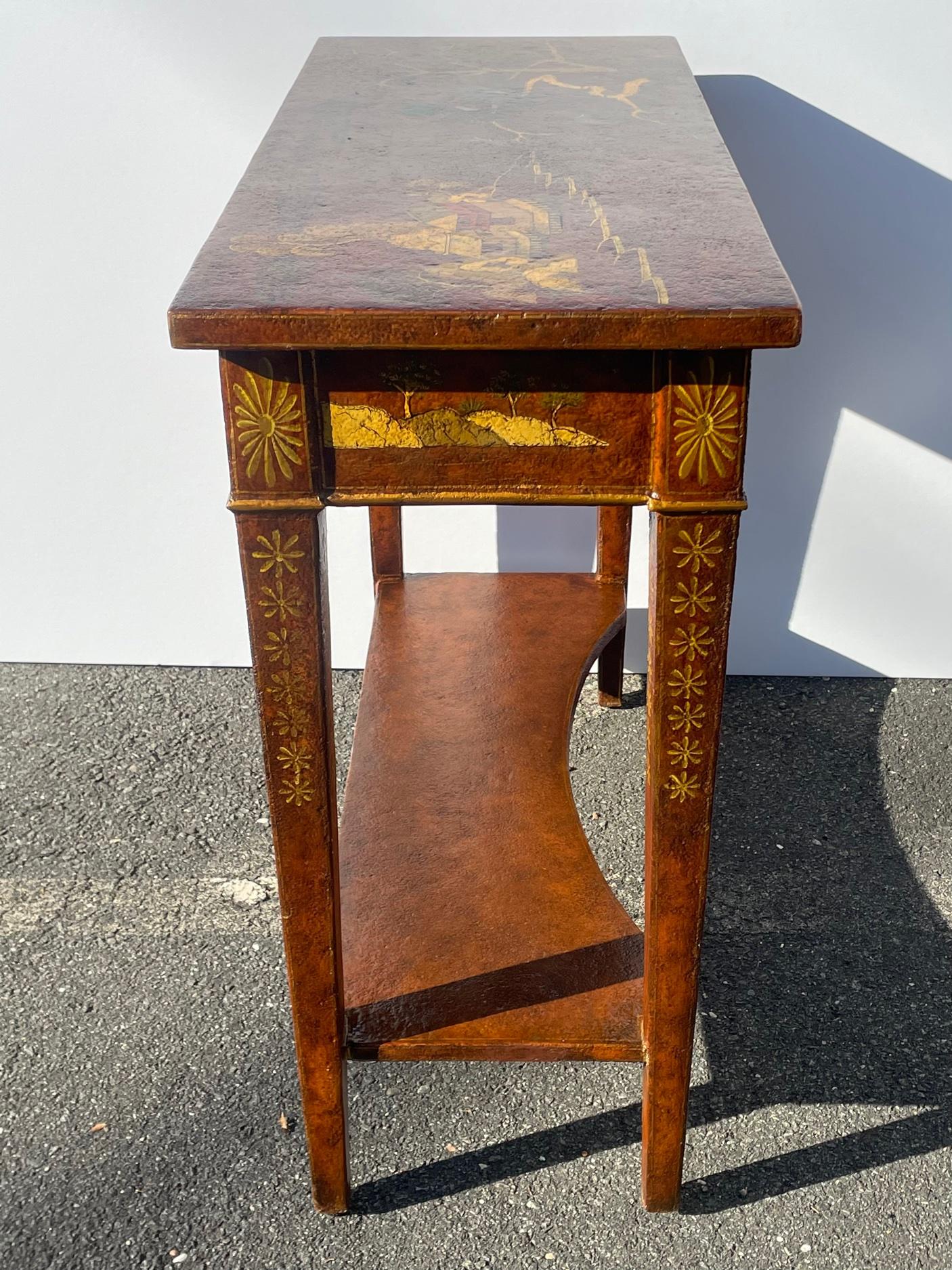 Gorgeous Red Lacquer and Meticulously Decorated Chinoiserie Style Console Table 8