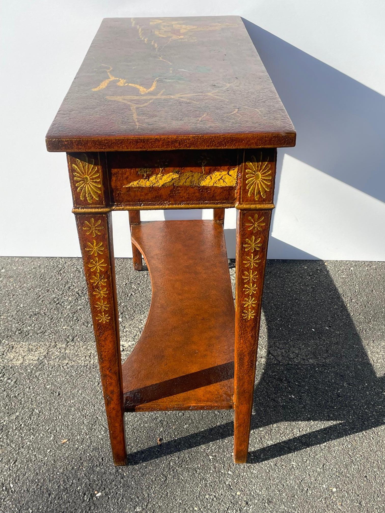Gorgeous Red Lacquer and Meticulously Decorated Chinoiserie Style Console Table 2