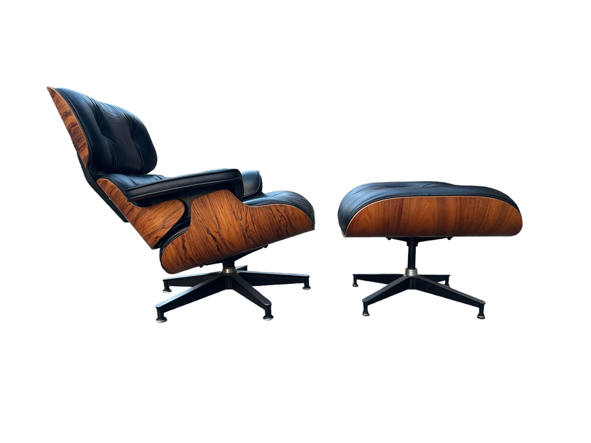 Mid-Century Modern Gorgeous Restored Eames Lounge Chair and Ottoman with Black Leather