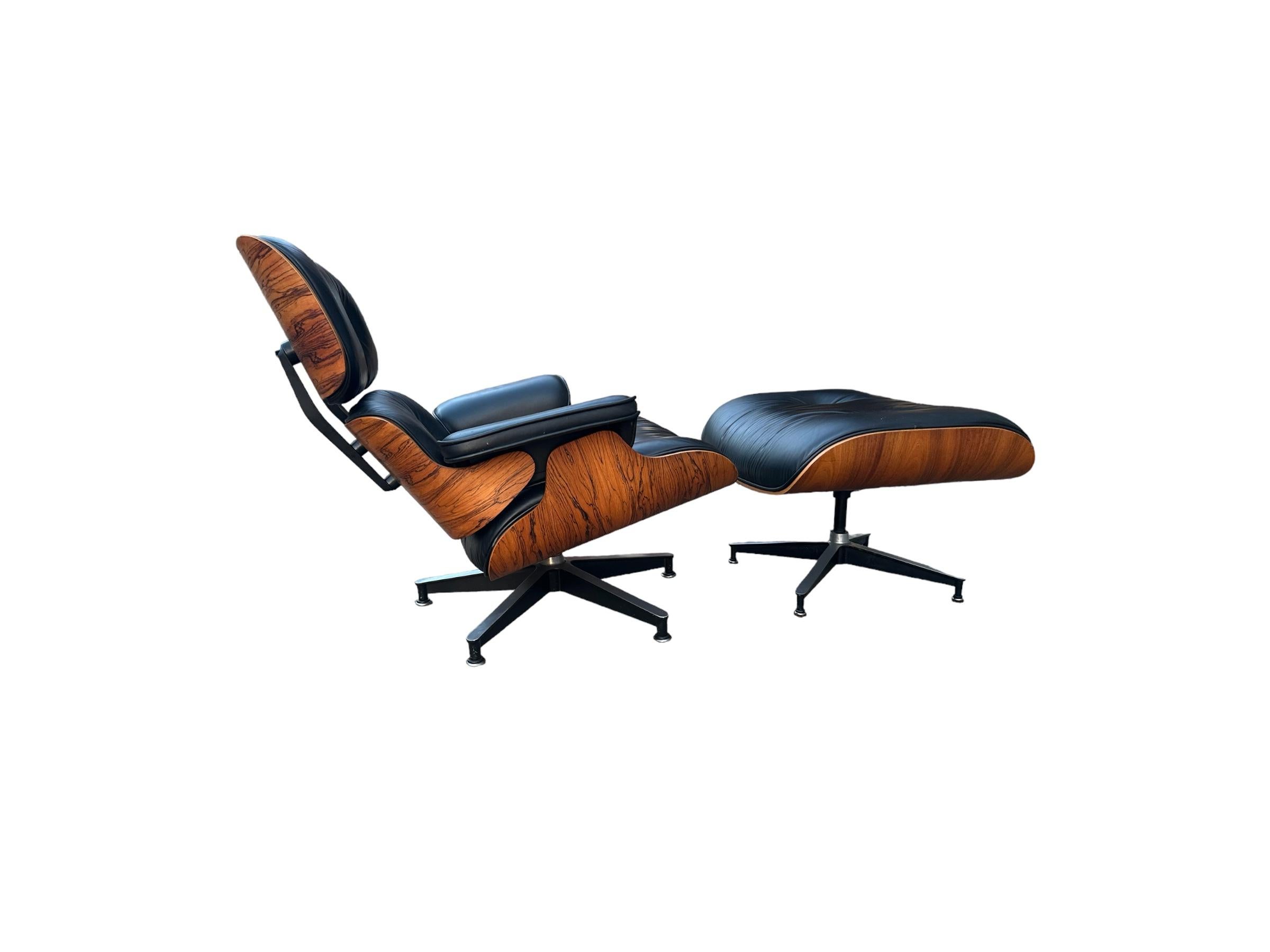 American Gorgeous Restored Eames Lounge Chair and Ottoman with Black Leather