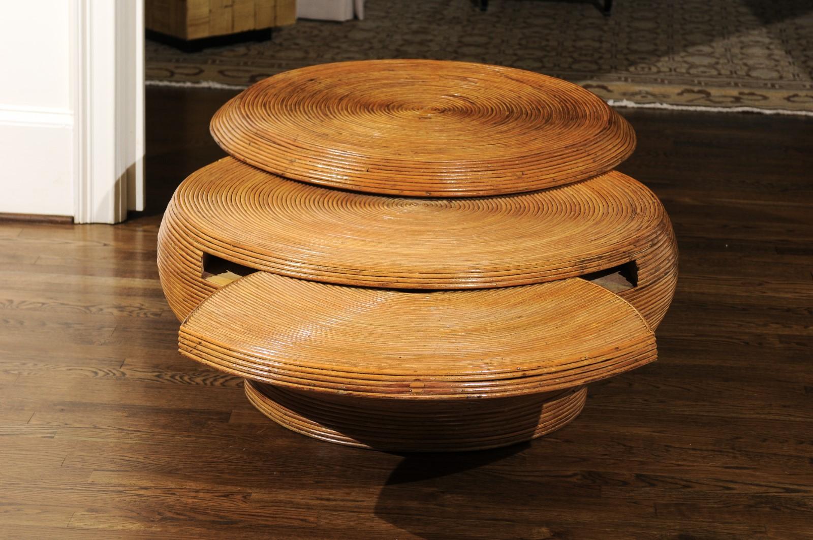 Gorgeous Restored Expandable Circular Bamboo Coffee Table, circa 1975 6