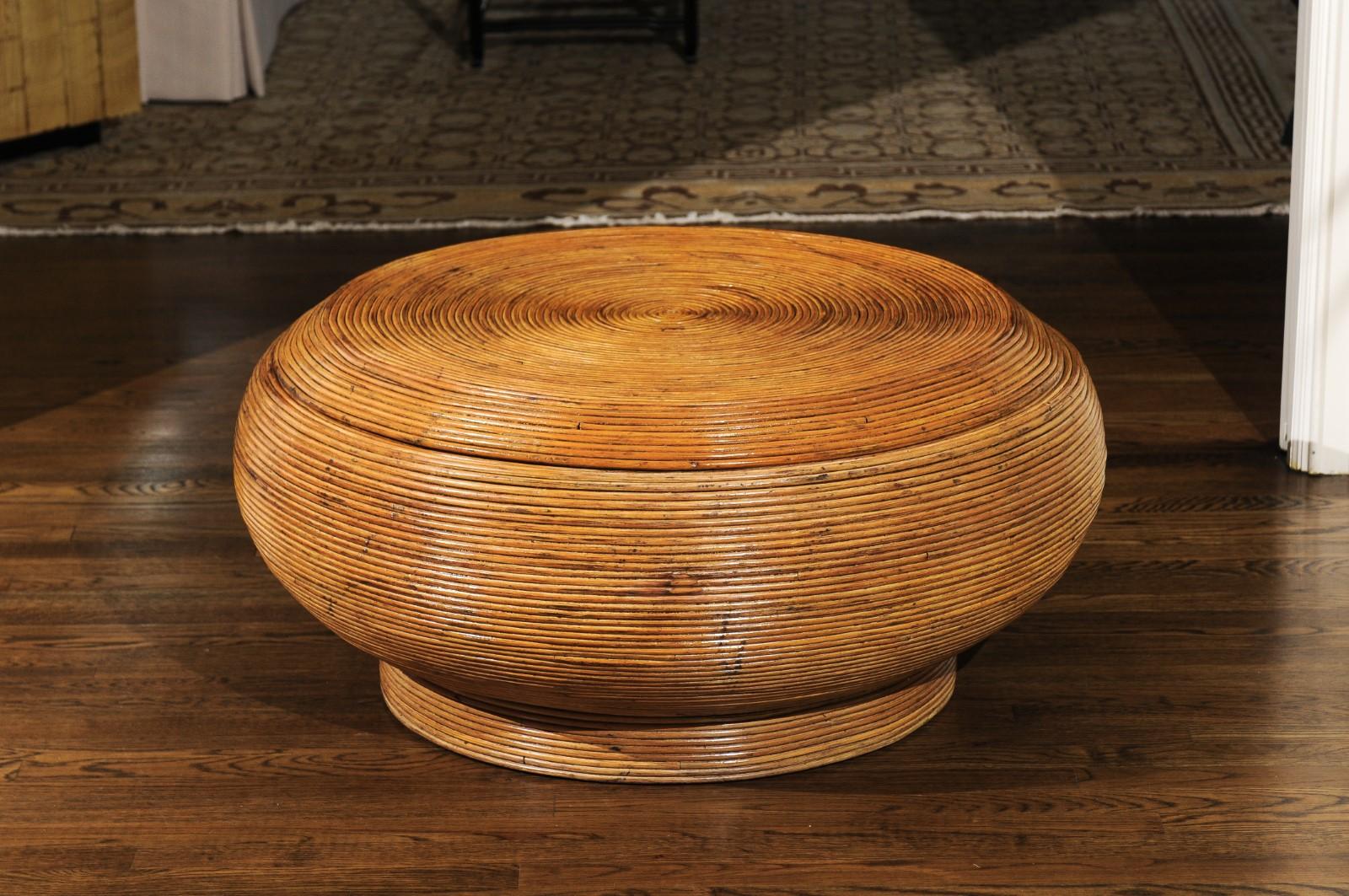Gorgeous Restored Expandable Circular Bamboo Coffee Table, circa 1975 7