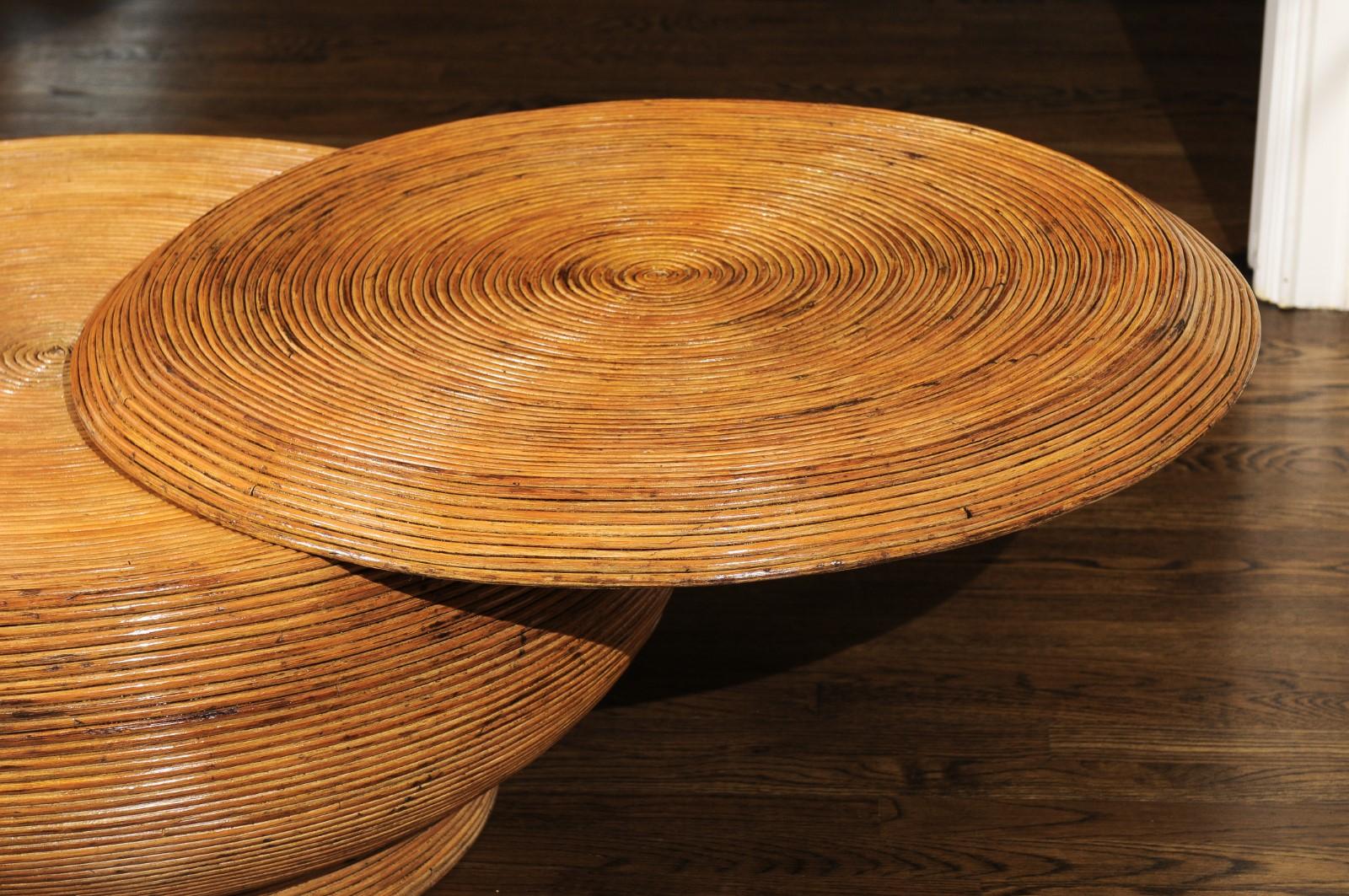 Unknown Gorgeous Restored Expandable Circular Bamboo Coffee Table, circa 1975