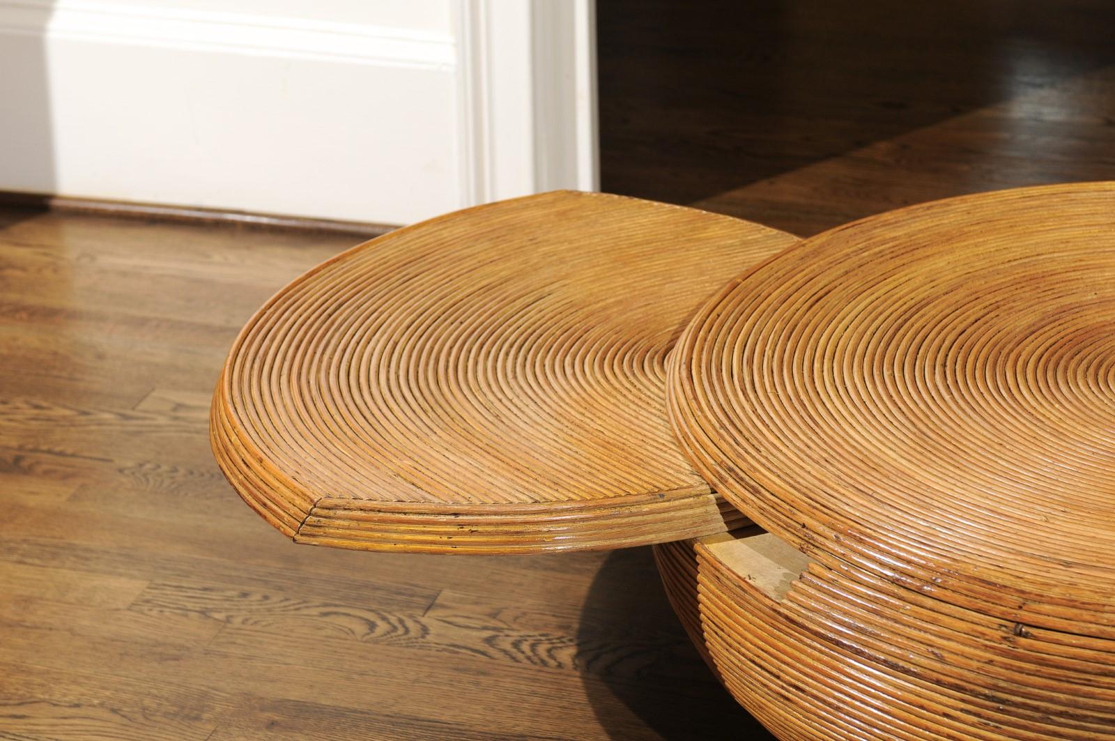 Late 20th Century Gorgeous Restored Expandable Circular Bamboo Coffee Table, circa 1975