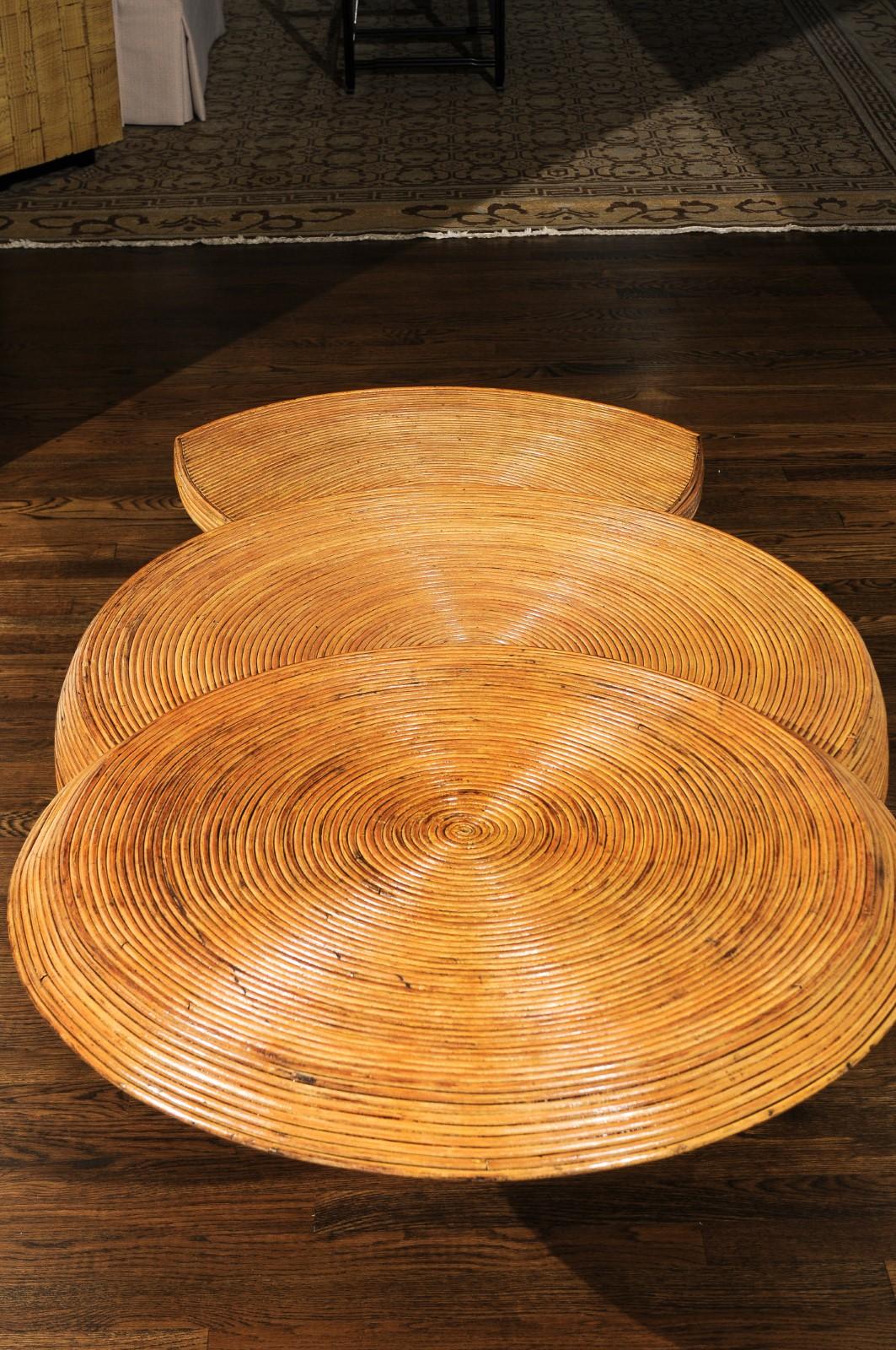 Gorgeous Restored Expandable Circular Bamboo Coffee Table, circa 1975 3