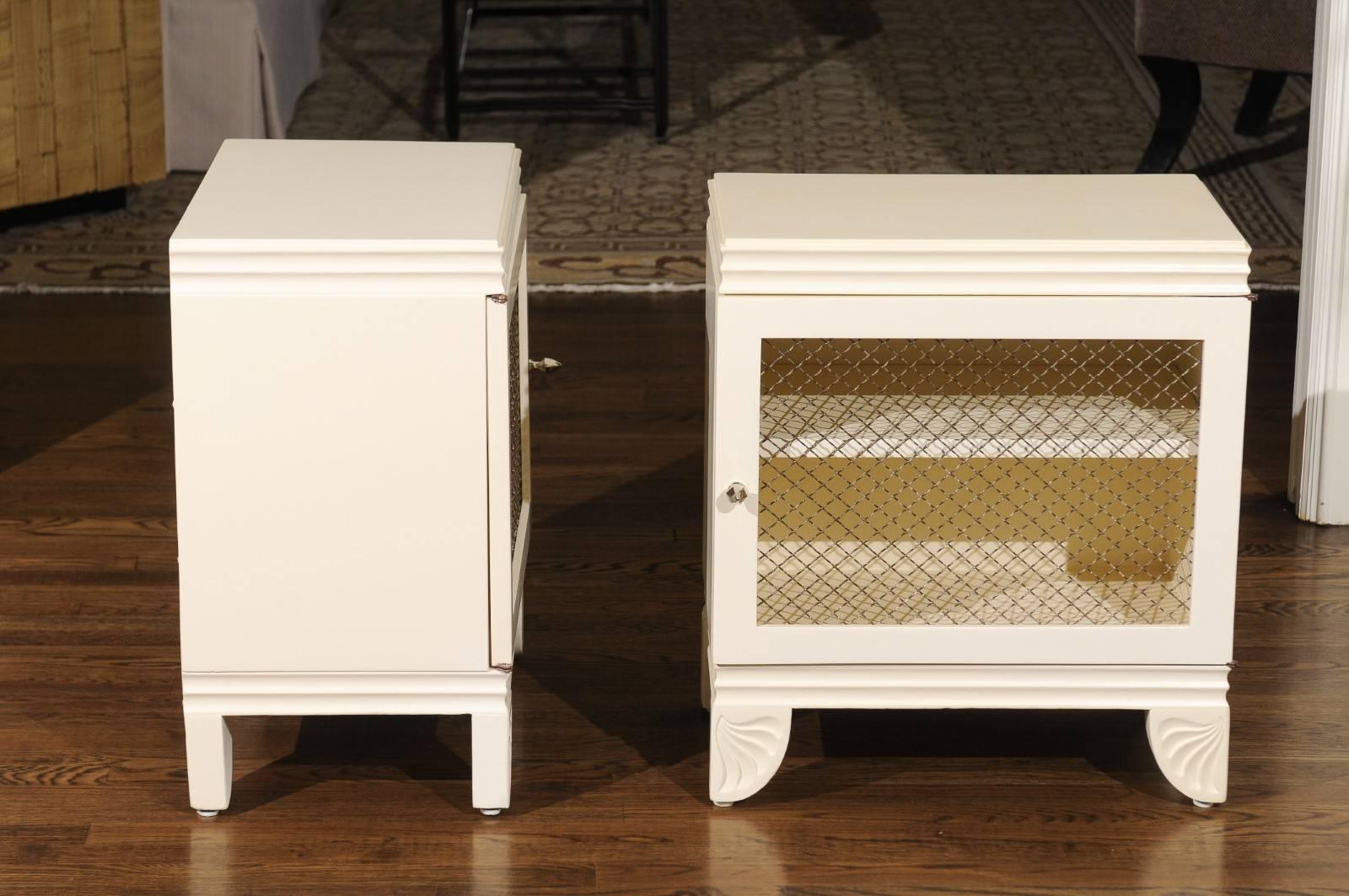 Gorgeous Restored Pair of End Tables by Widdicomb in Cream Lacquer, circa 1938 In Excellent Condition For Sale In Atlanta, GA